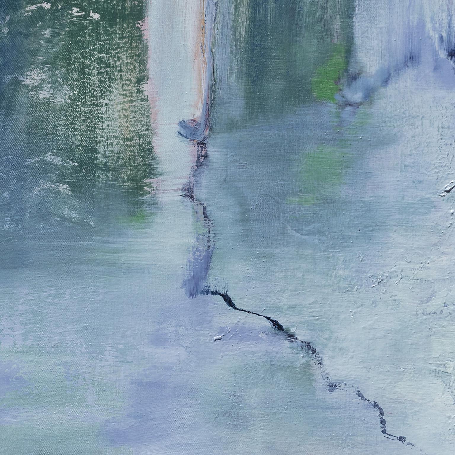 Brève réponse - Grande peinture de paysage abstrait carrée en bleu - Abstrait Painting par Andrei Petrov