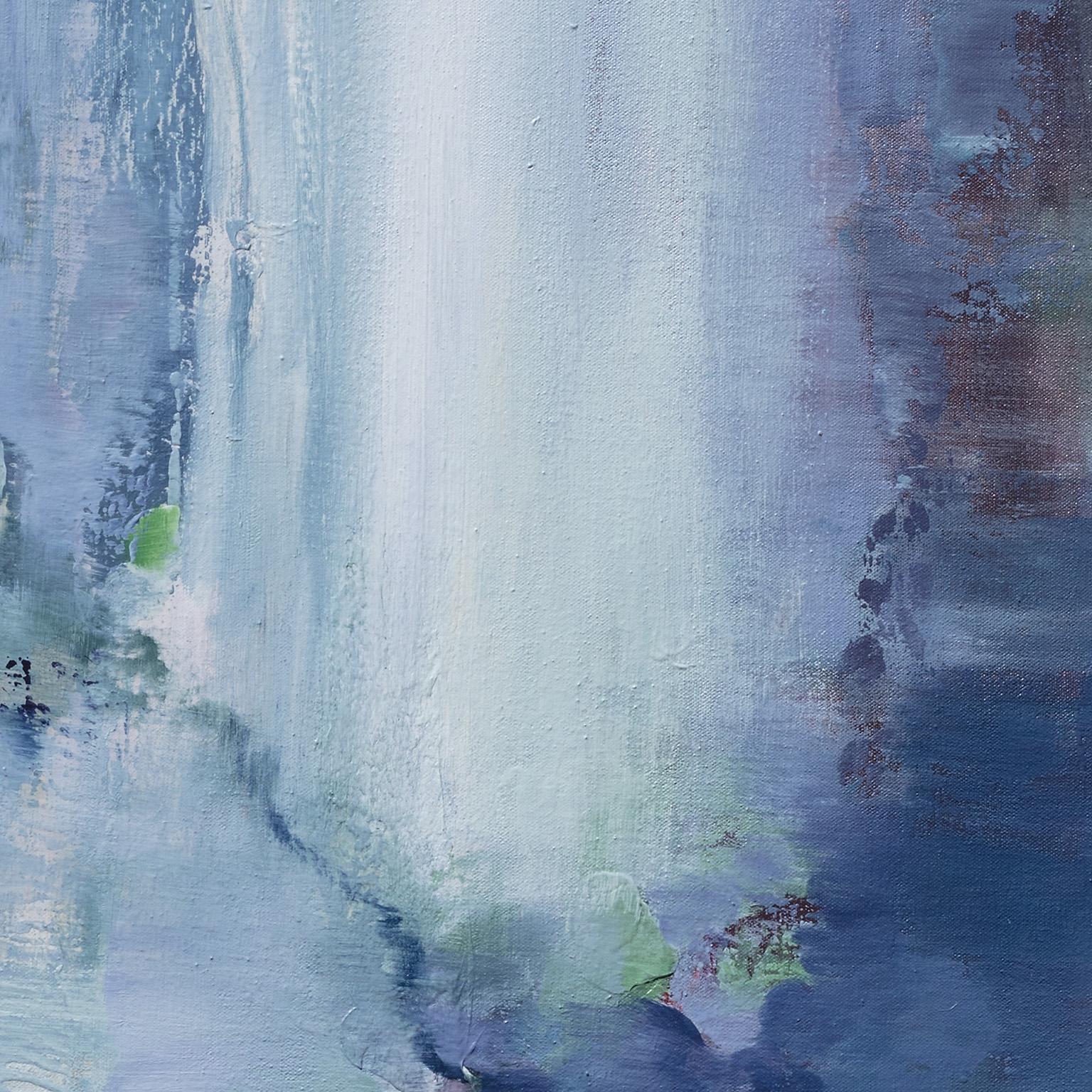 Brève réponse - Grande peinture de paysage abstrait carrée en bleu - Bleu Abstract Painting par Andrei Petrov