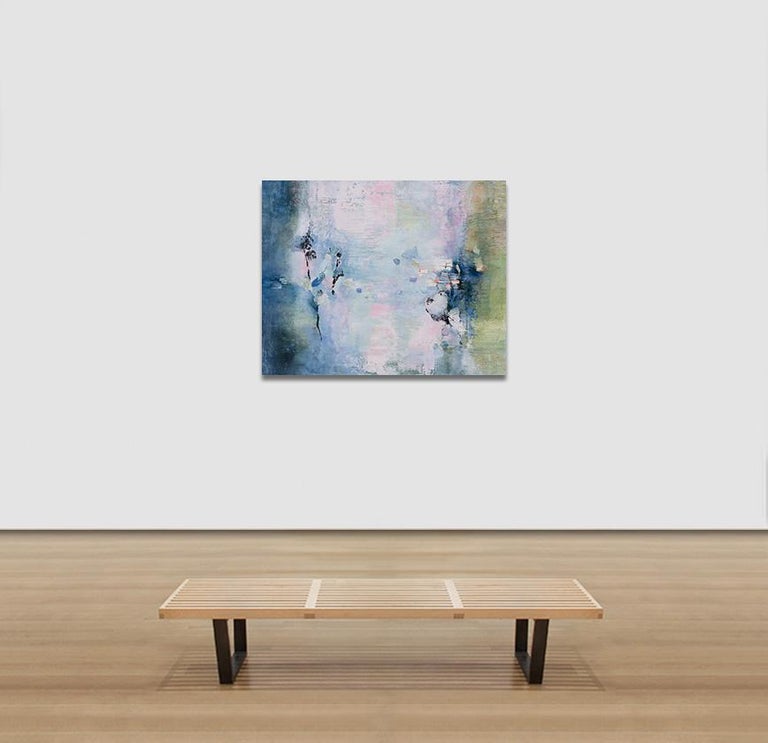 Digital Dreams - Oil on Canvas - Blue Green Pink Pastel Colors For Sale 1