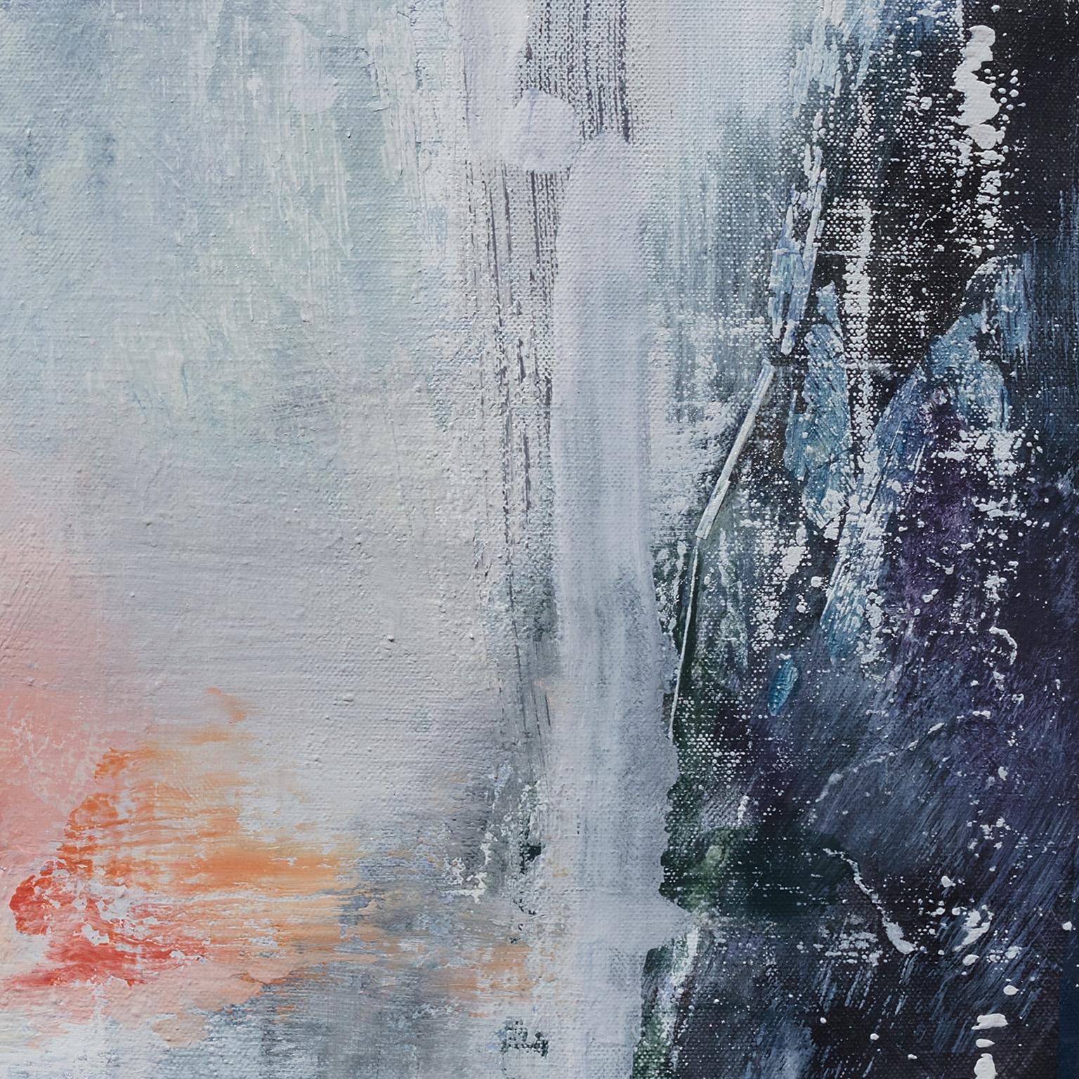 Arrivo anticipato - Quadro di paesaggio astratto blu su tela - Abstract Painting Grigio di Andrei Petrov