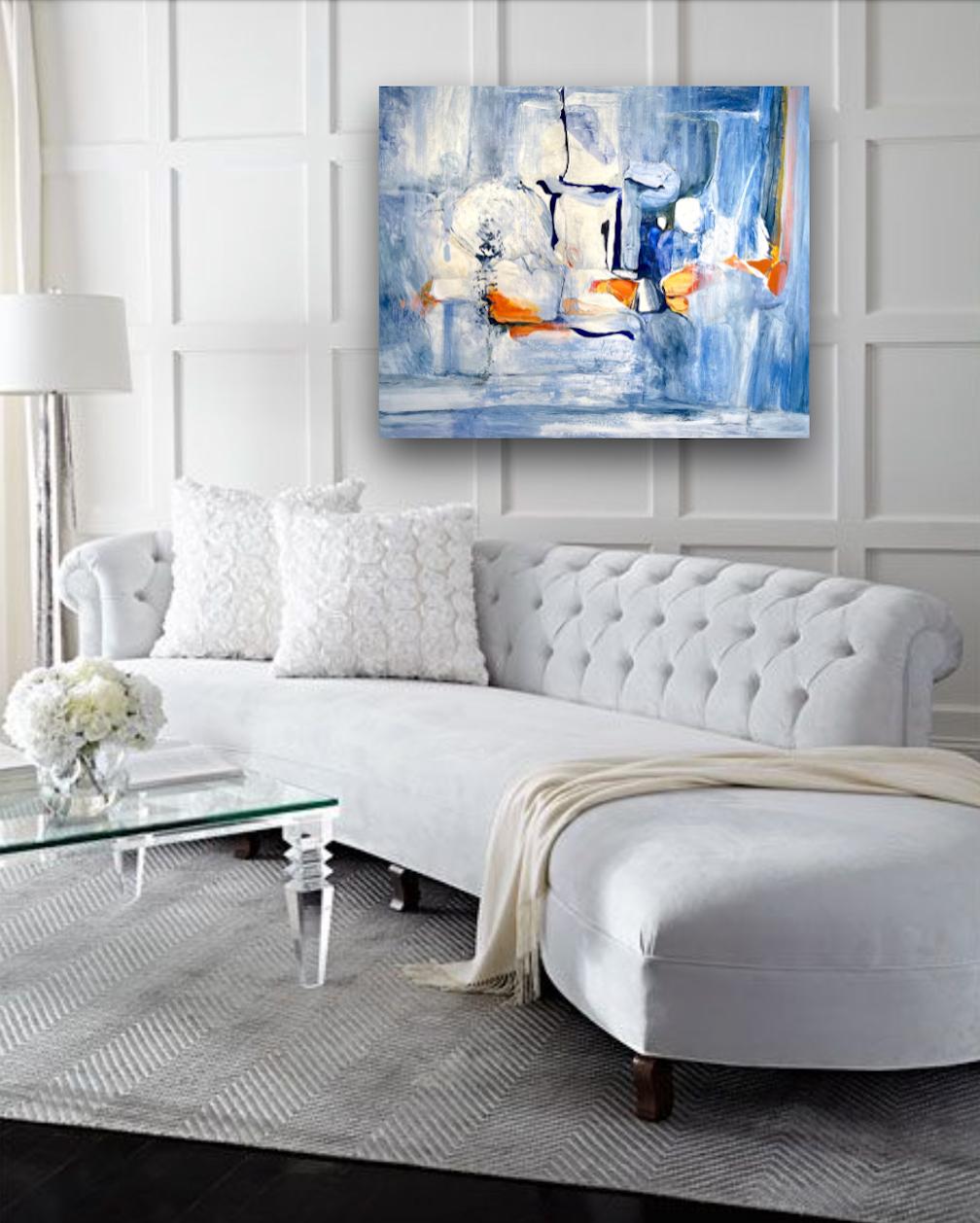 FAVORABLE CONDITIONS - Large abstract painting in marigold, white and blue For Sale 6