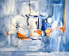 FAVORABLE CONDITIONS - Large abstract painting in marigold, white and blue