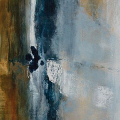 États impeccables - Grande peinture abstraite aux couleurs bleues et brunes