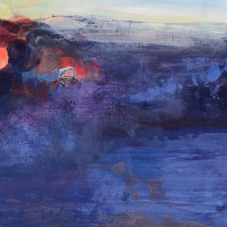 Heart of the Sunrise - Large Abstract Landscape Gestural Painting in Blue For Sale 4