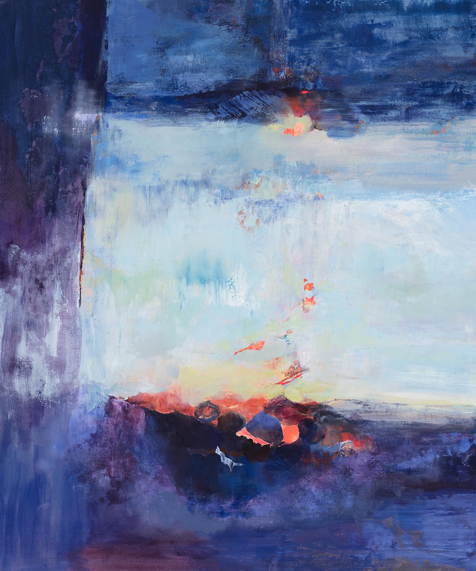 Heart of the Sunrise - Large Abstract Landscape Gestural Painting in Blue