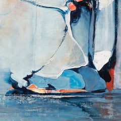 Merging Interests: Abstract Painting on Textured Canvas, Blue Palette