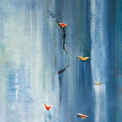 Of a Feather - Square Abstract Blue Landscape Painting on Canvas