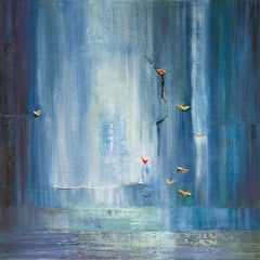 Of a Feather - Square Abstract Blue Landscape Painting on Canvas