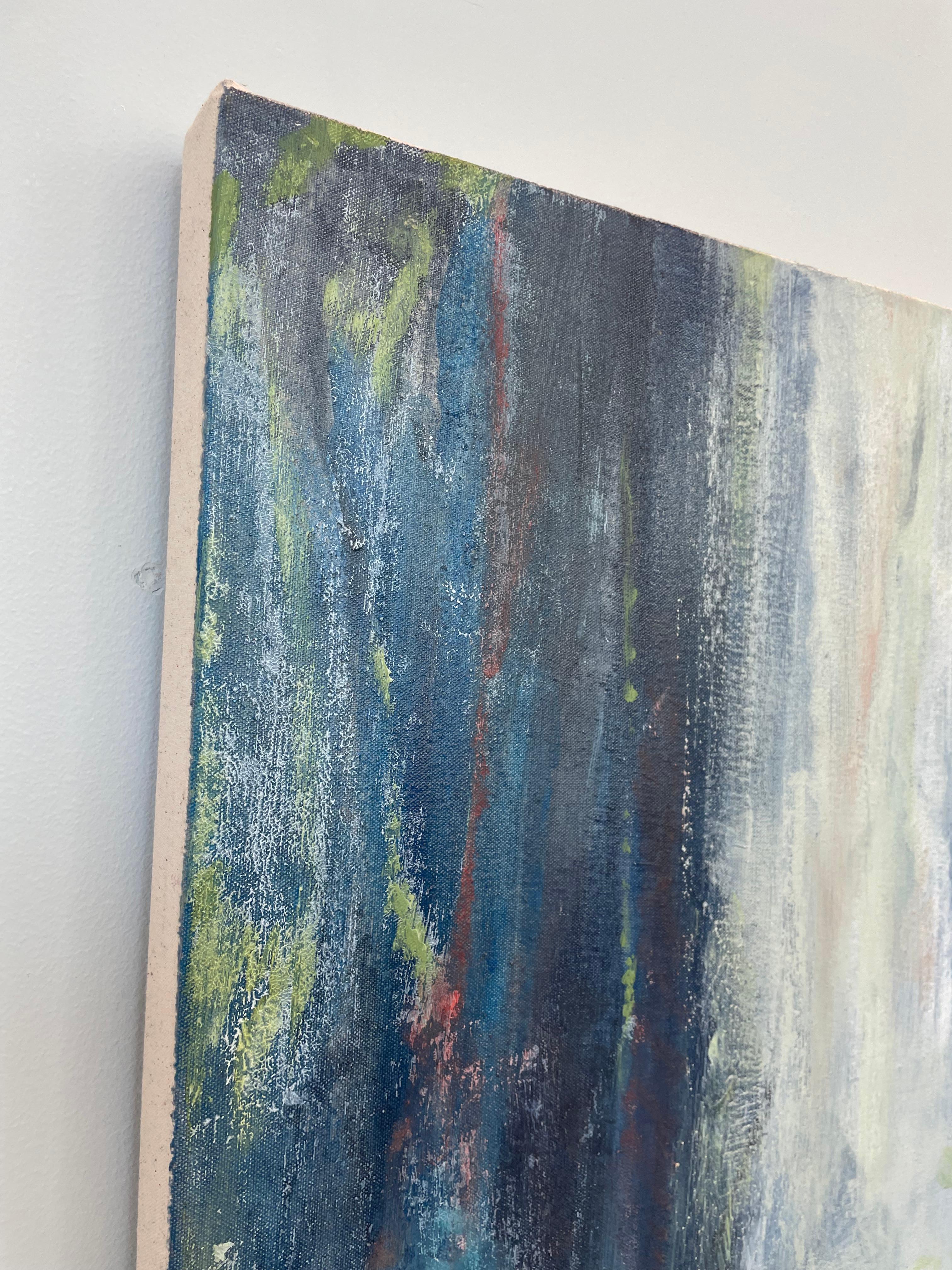 ON THE WING - Large gestural abstract painting in shades of blue 3