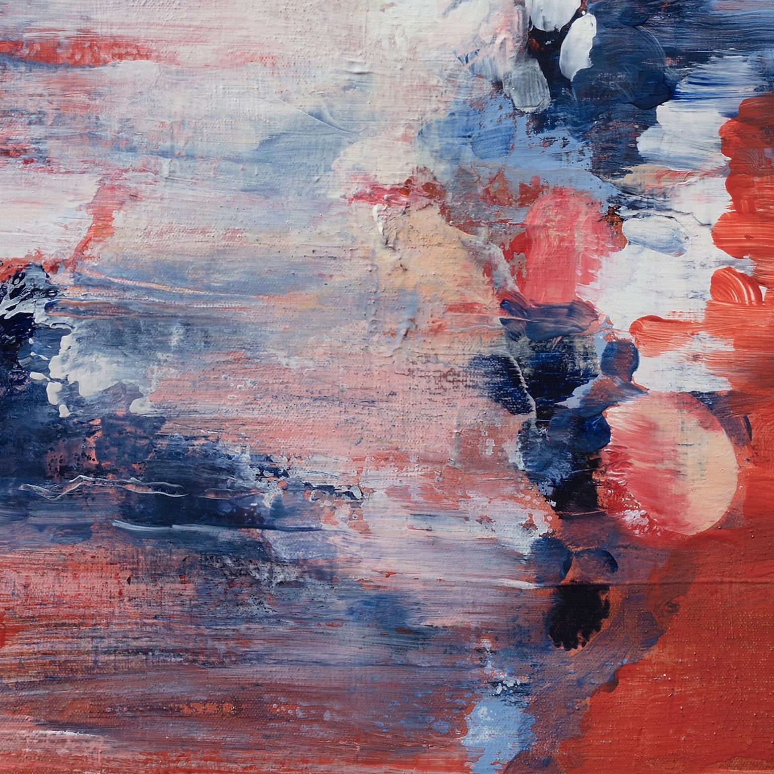 Réponse rapide - Peinture de paysage abstrait horizontale rouge et bleu - Painting de Andrei Petrov