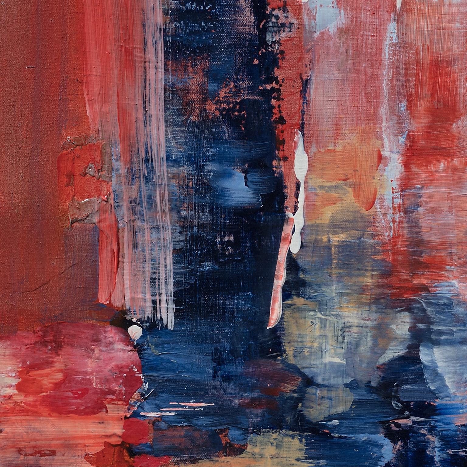 Réponse rapide - Peinture de paysage abstrait horizontale rouge et bleu - Abstrait Painting par Andrei Petrov