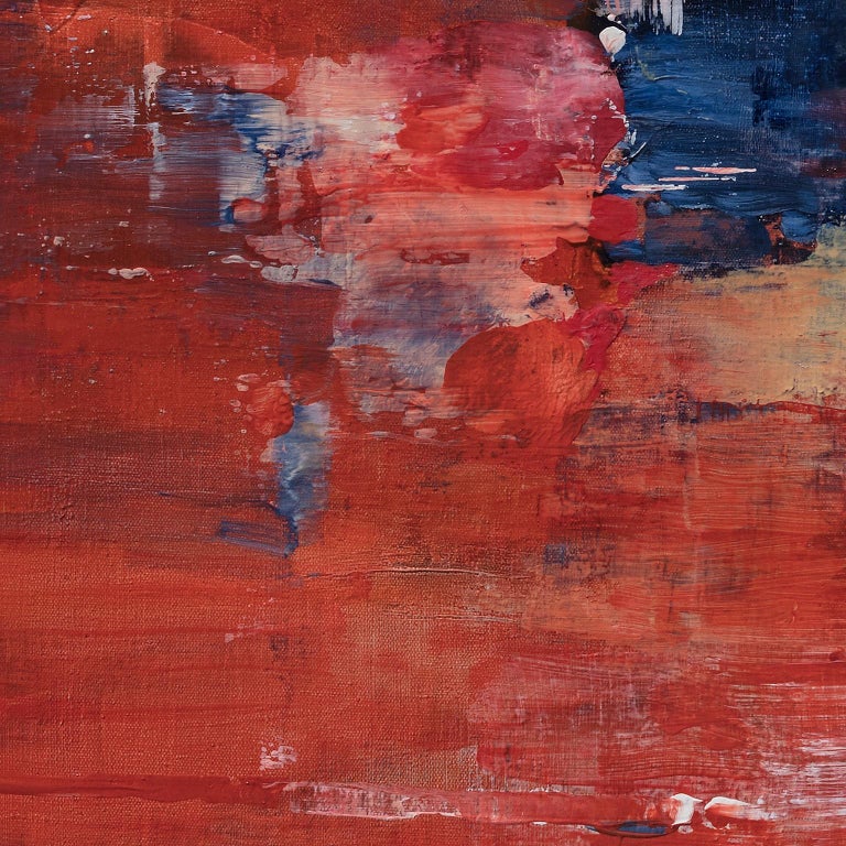 Rapid Response - Horizontal Abstract Landscape Painting in Red and Blue For Sale 2