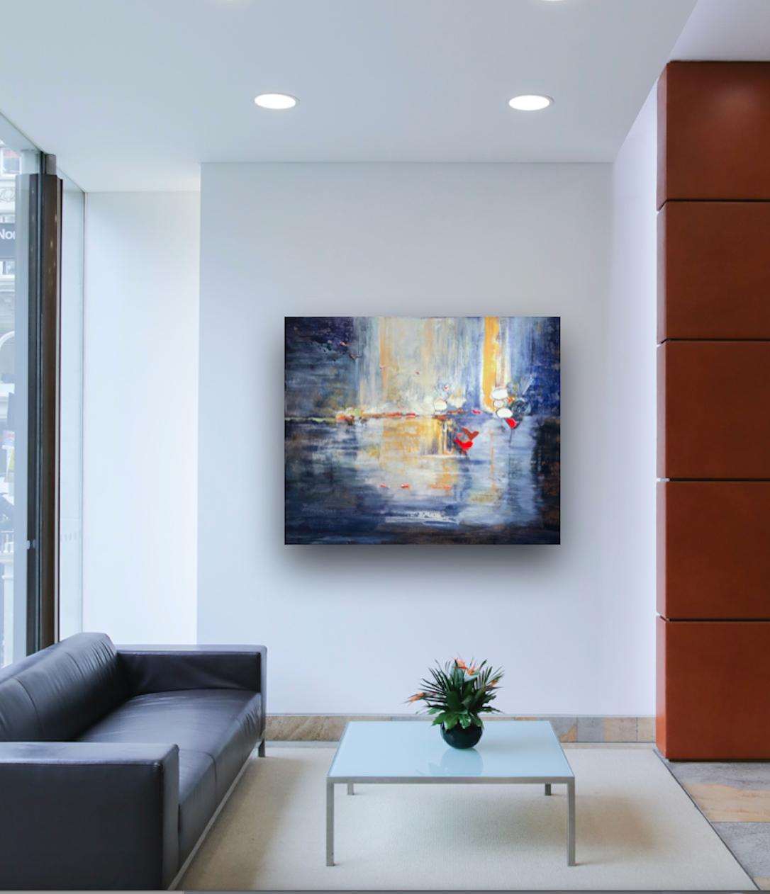 SANCTUARY - Large gestural abstract painting in shades of blue For Sale 2