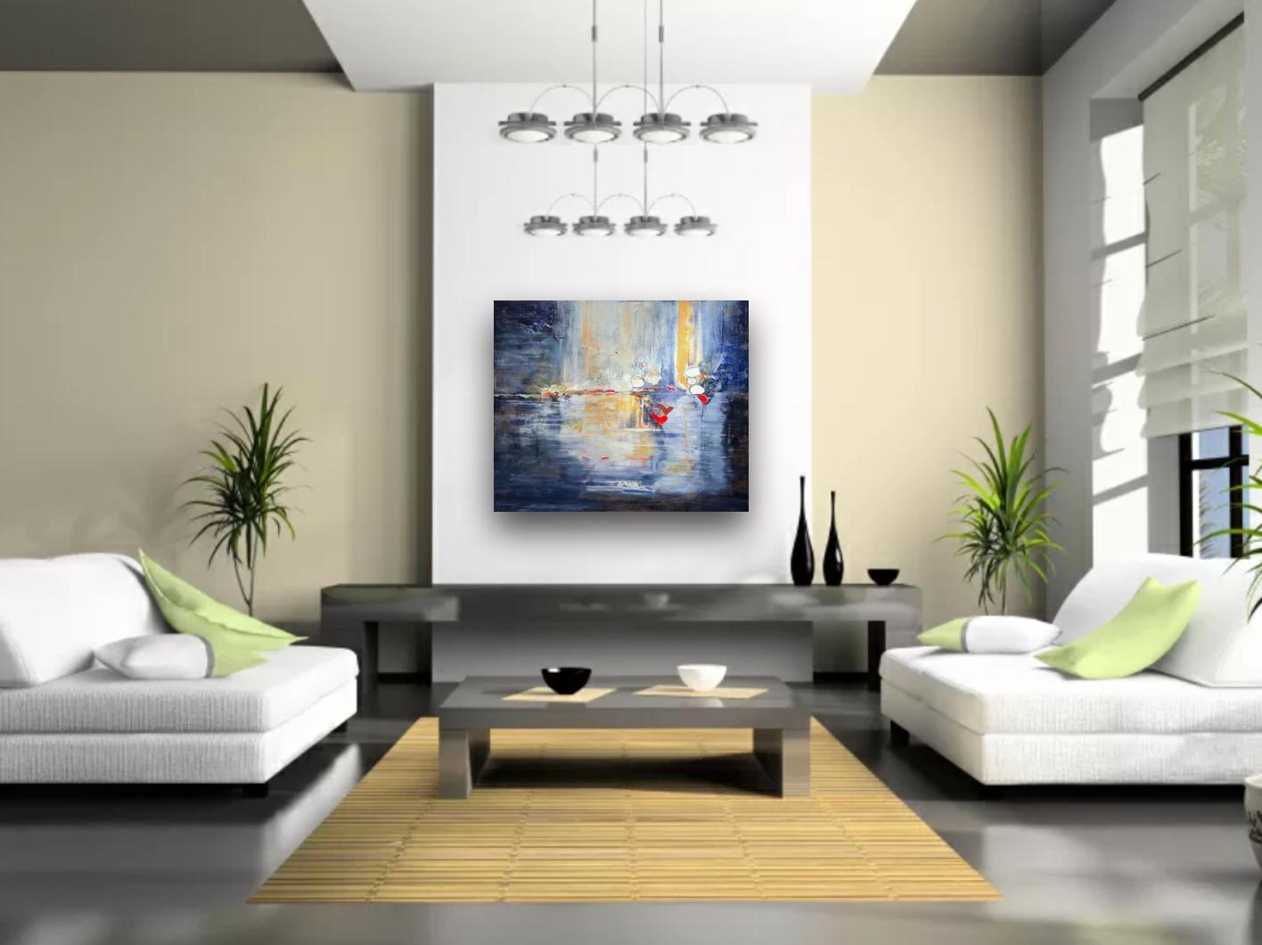 SANCTUARY - Large gestural abstract painting in shades of blue For Sale 9