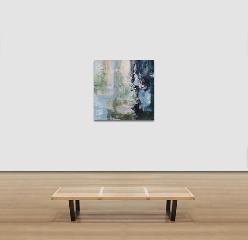 Silent Room - Square Abstract Landscape Painting on Canvas, with Blue and Green 2