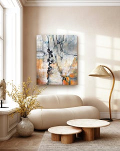 STRONG CURRENT - Large abstract painting in grey, white and amber