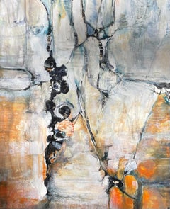 STRONG CURRENT - Large abstract painting in grey, white and amber