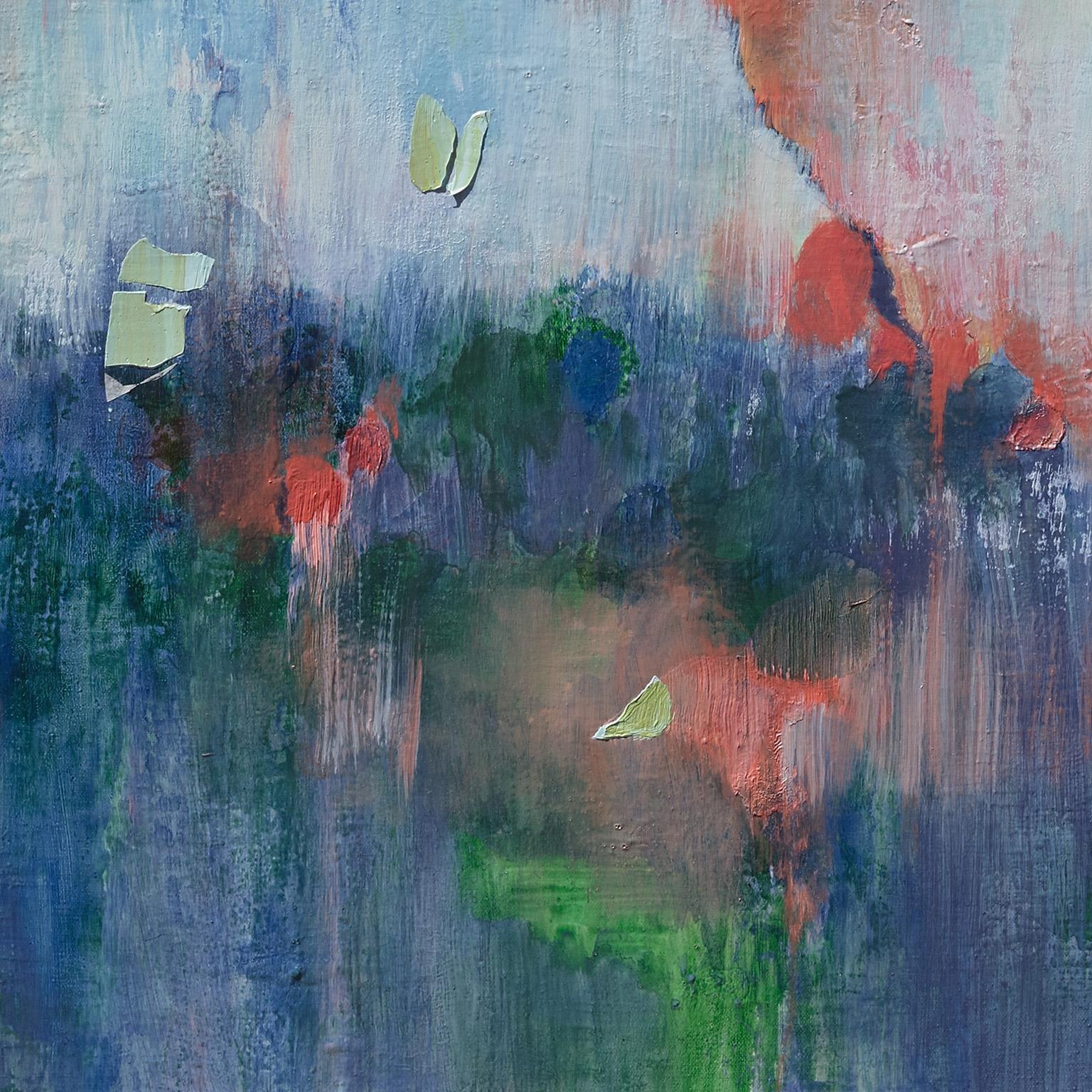 Doccia di sole - Quadro astratto di paesaggio blu e verde - Abstract Painting Grigio di Andrei Petrov