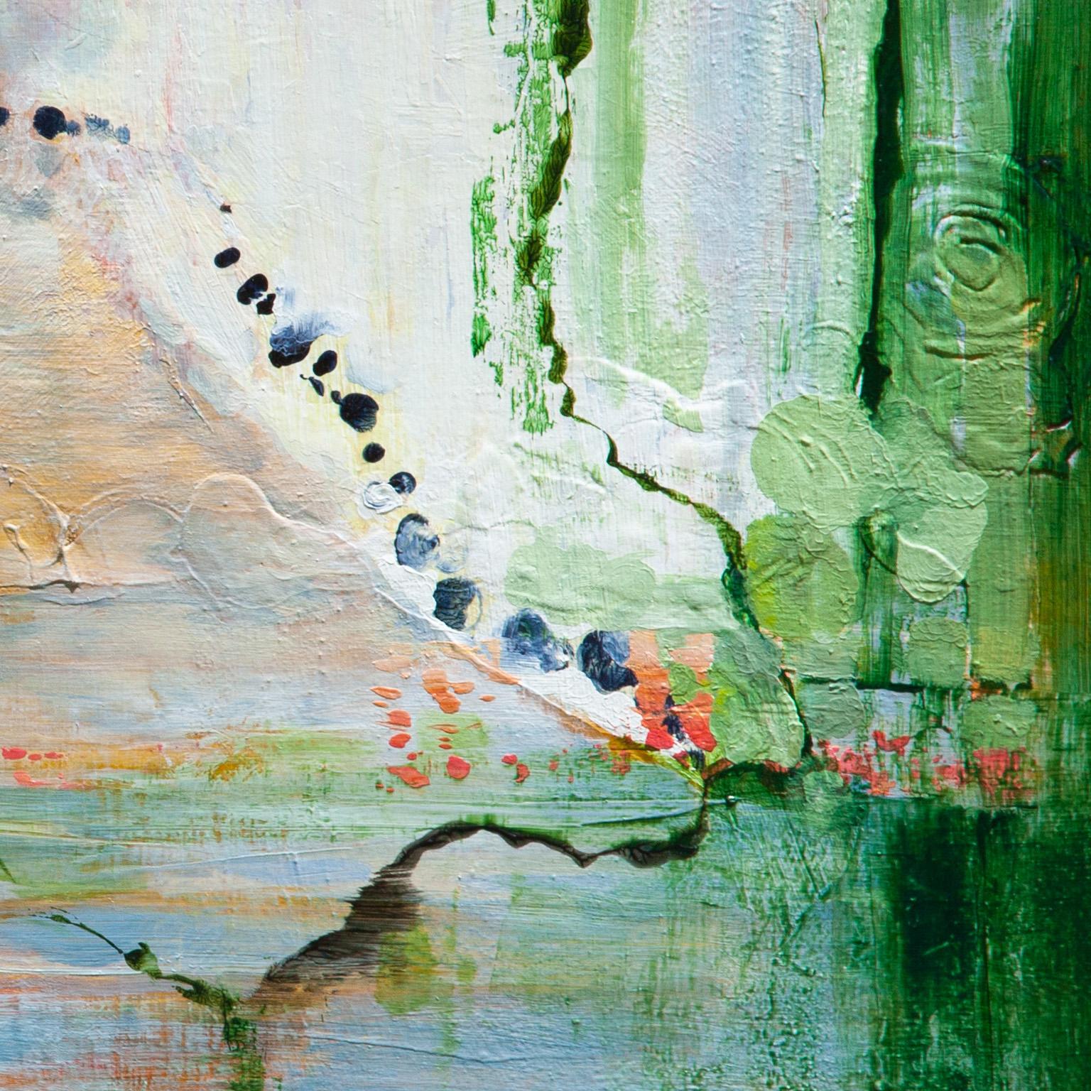Time Transfixed - Peinture horizontale abstraite de paysage vert sur toile - Painting de Andrei Petrov