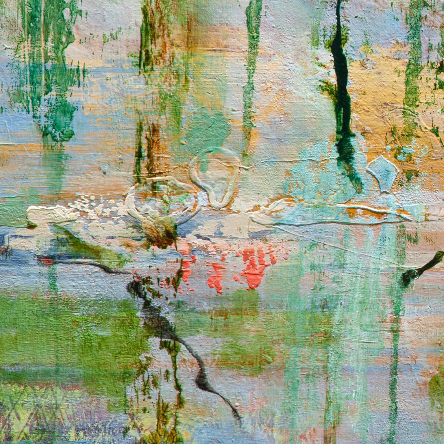 Time Transfixed - Peinture horizontale abstraite de paysage vert sur toile - Abstrait Painting par Andrei Petrov