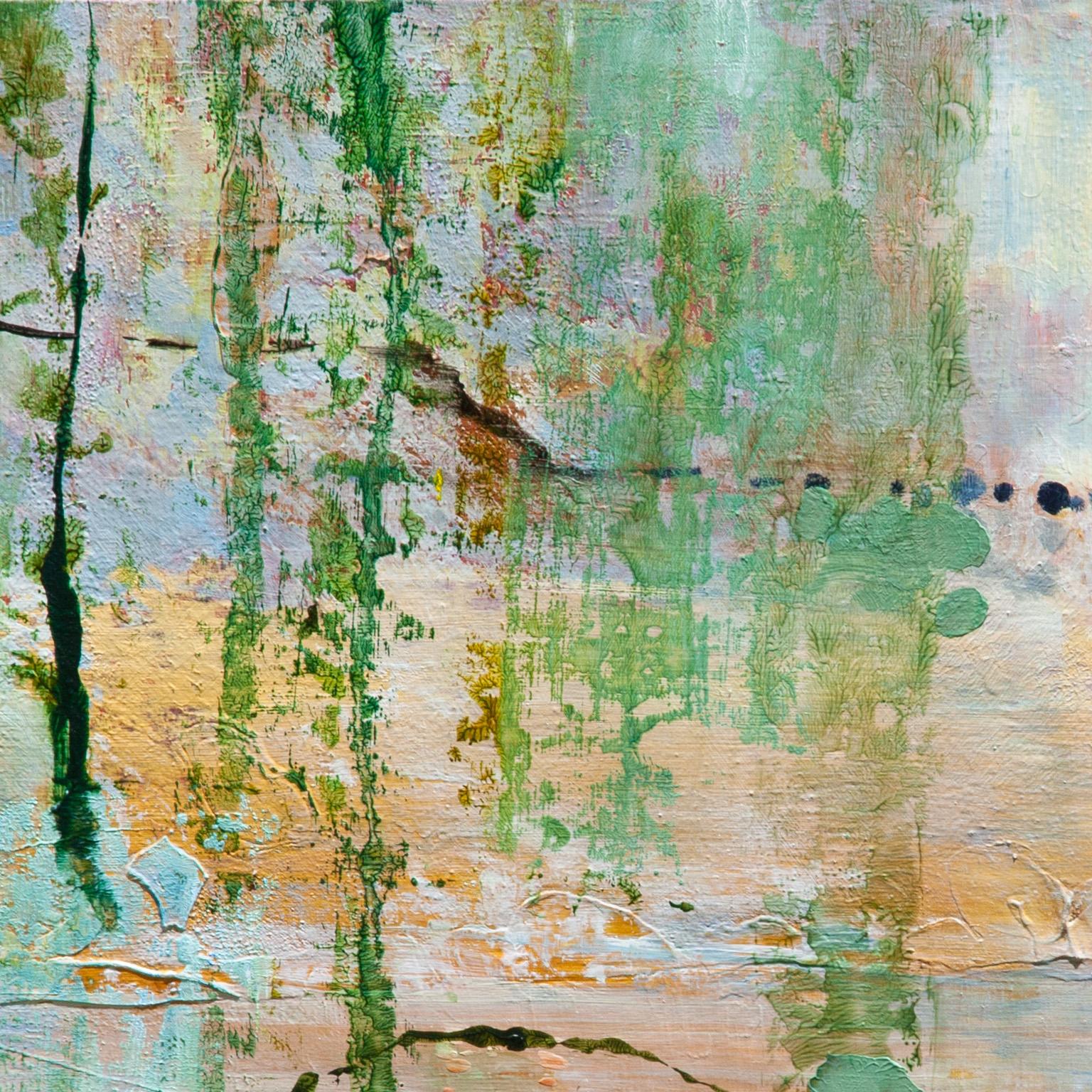 Time Transfixed - Peinture horizontale abstraite de paysage vert sur toile - Gris Abstract Painting par Andrei Petrov