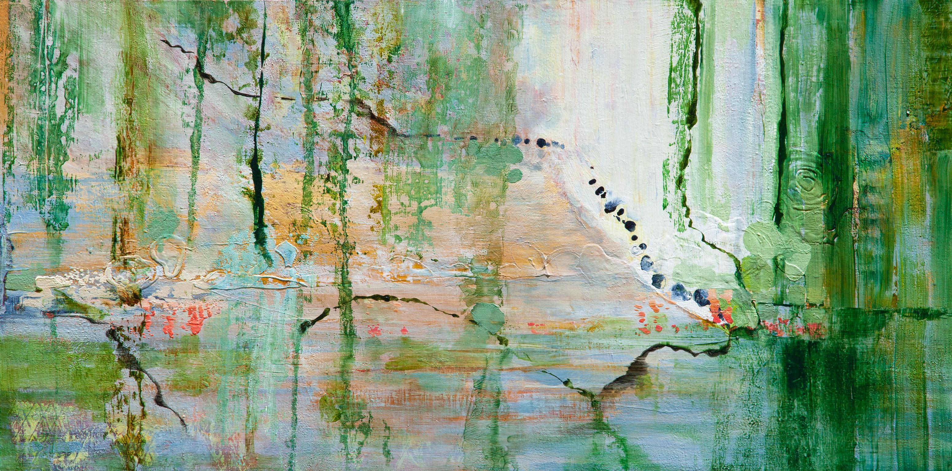Time Transfixed - Horizontal Abstract Green Landscape Painting on Canvas