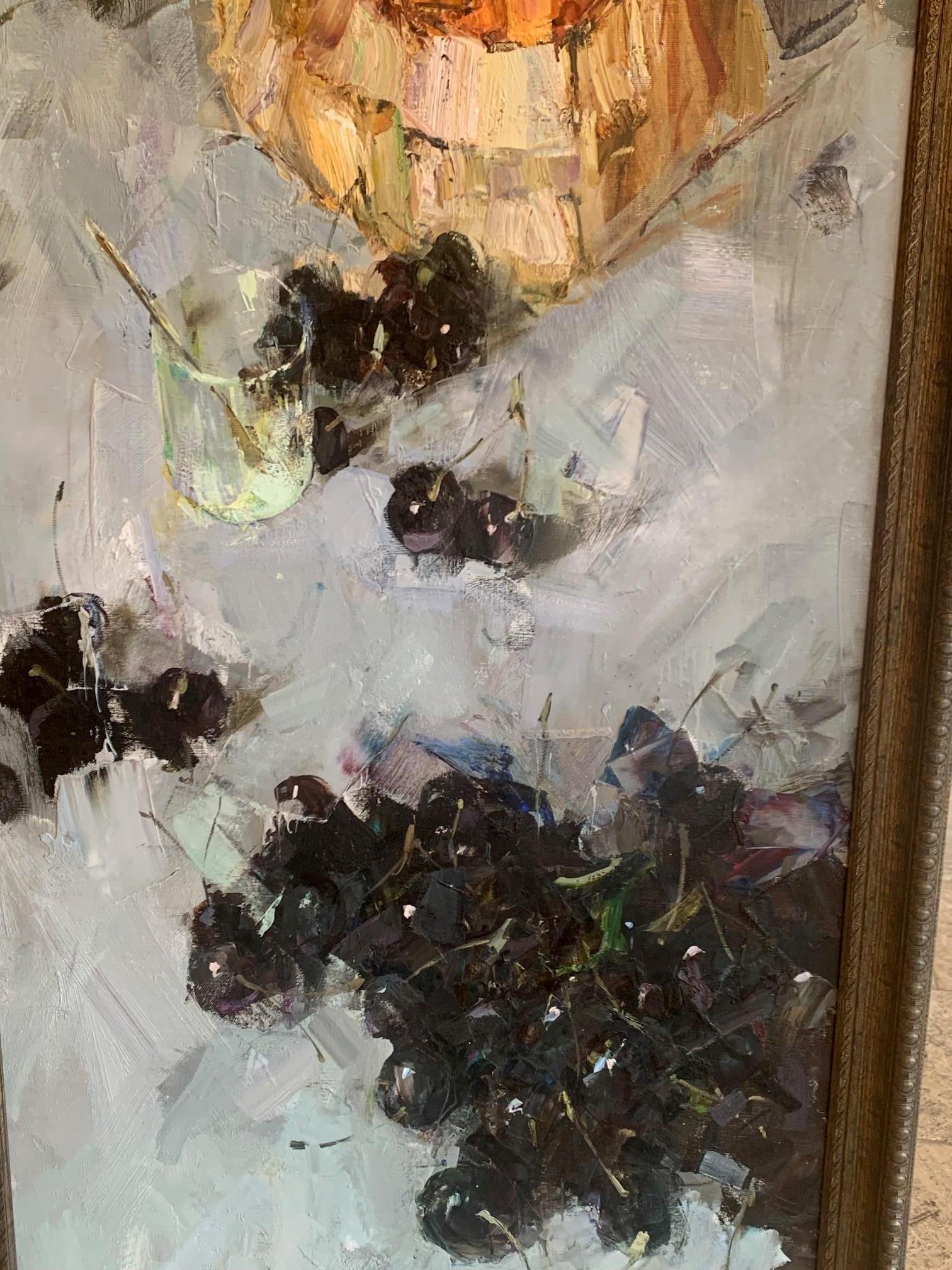 Schwarze Kirschen und ein Korb – Painting von Andrei Selenin