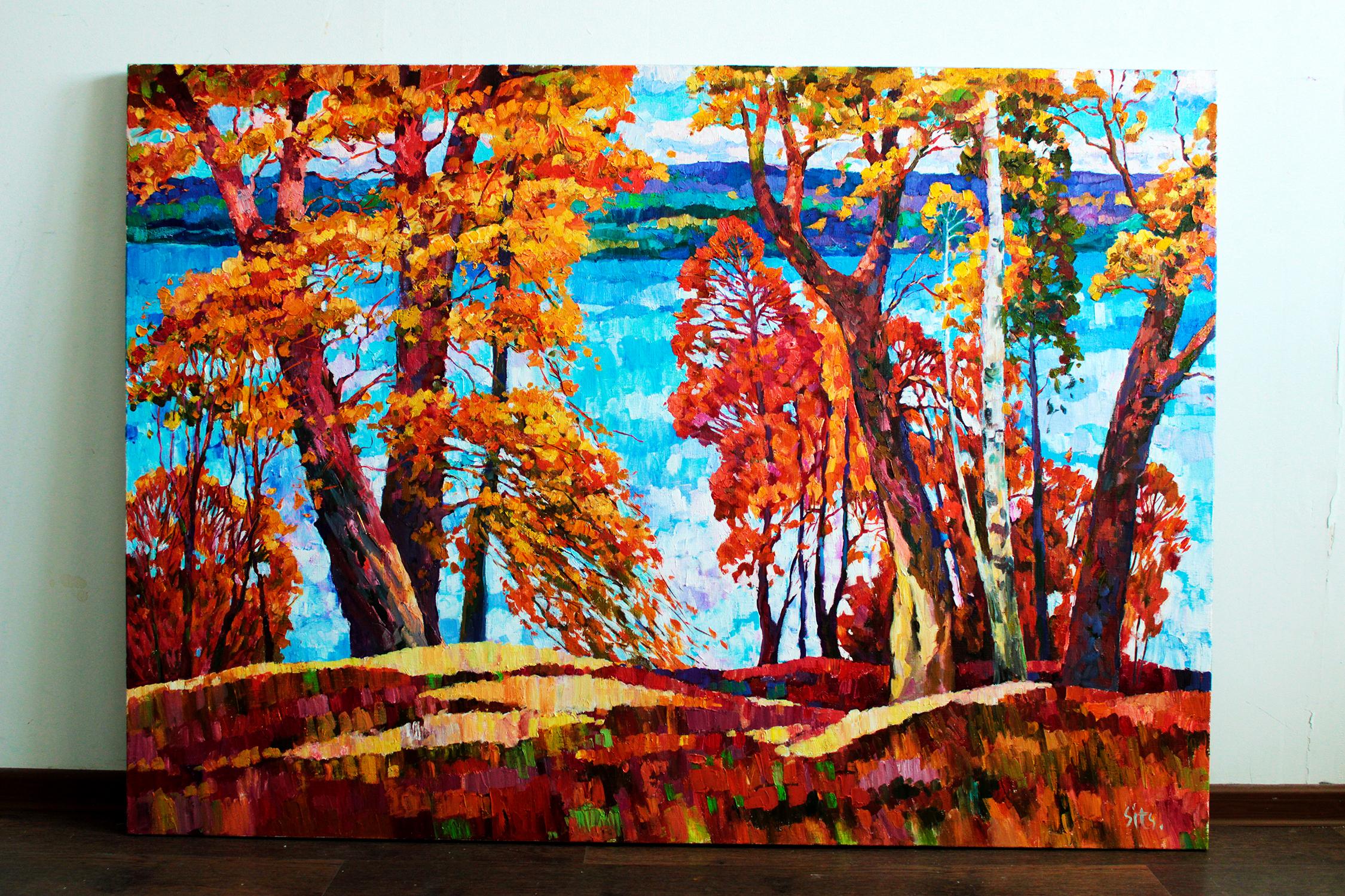 Un grande fiume - Figurative Painting Marrone di Andrei Sitsko