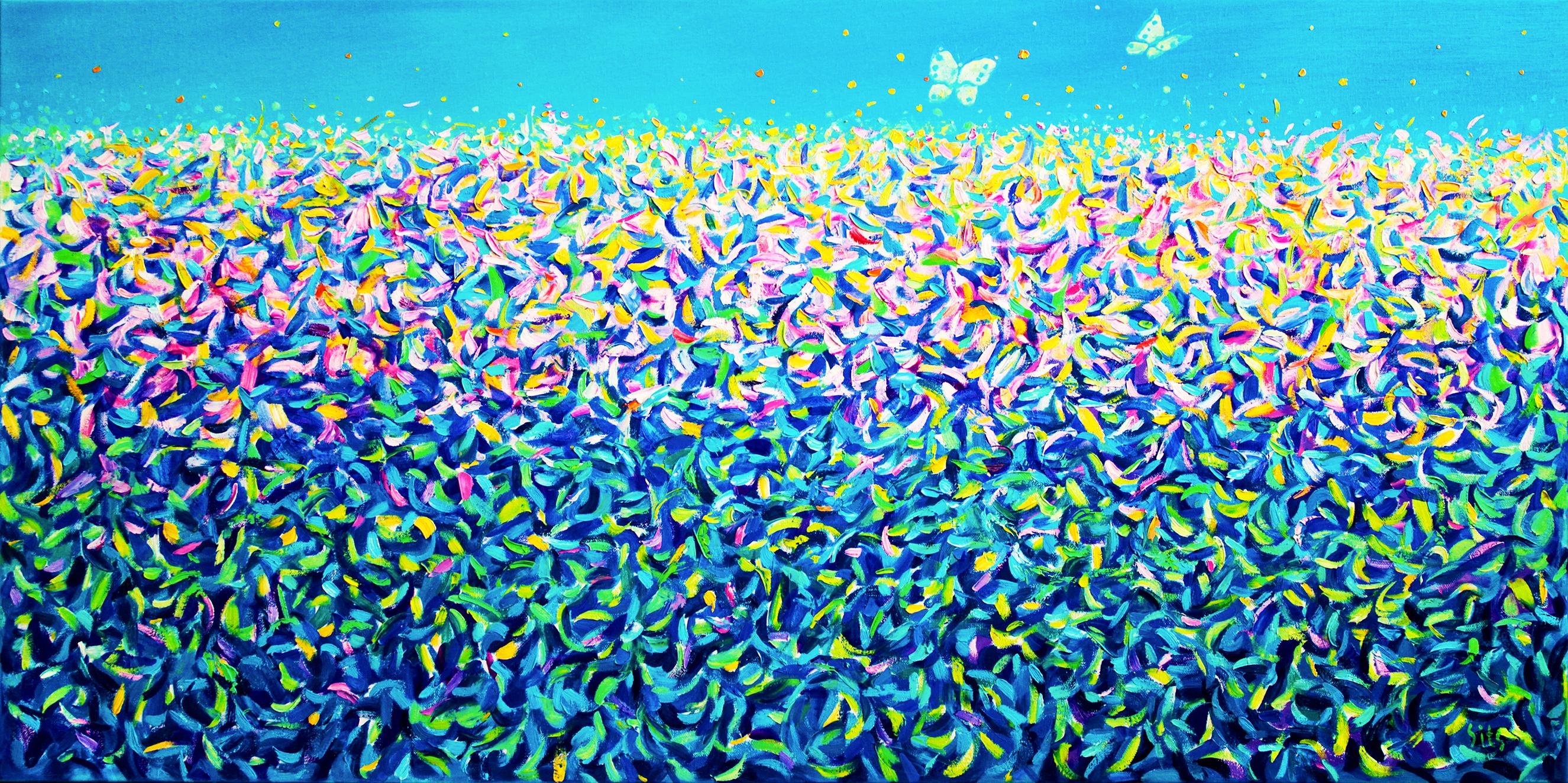 Andrei Sitsko Abstract Painting - Abstract. Butterflies in the garden.