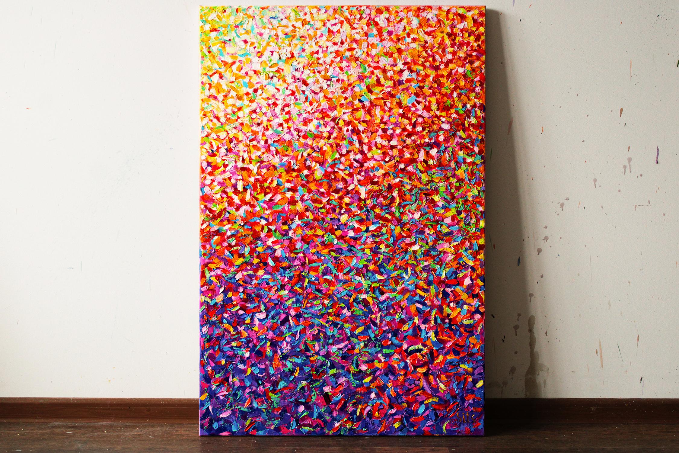 In this piece, I poured my energy into a vibrant symphony of colors that pulse with life. Using oil paints, I embraced abstraction and expressionism to capture the dynamic dance of emotions, blending impressionistic touches. This painting radiates