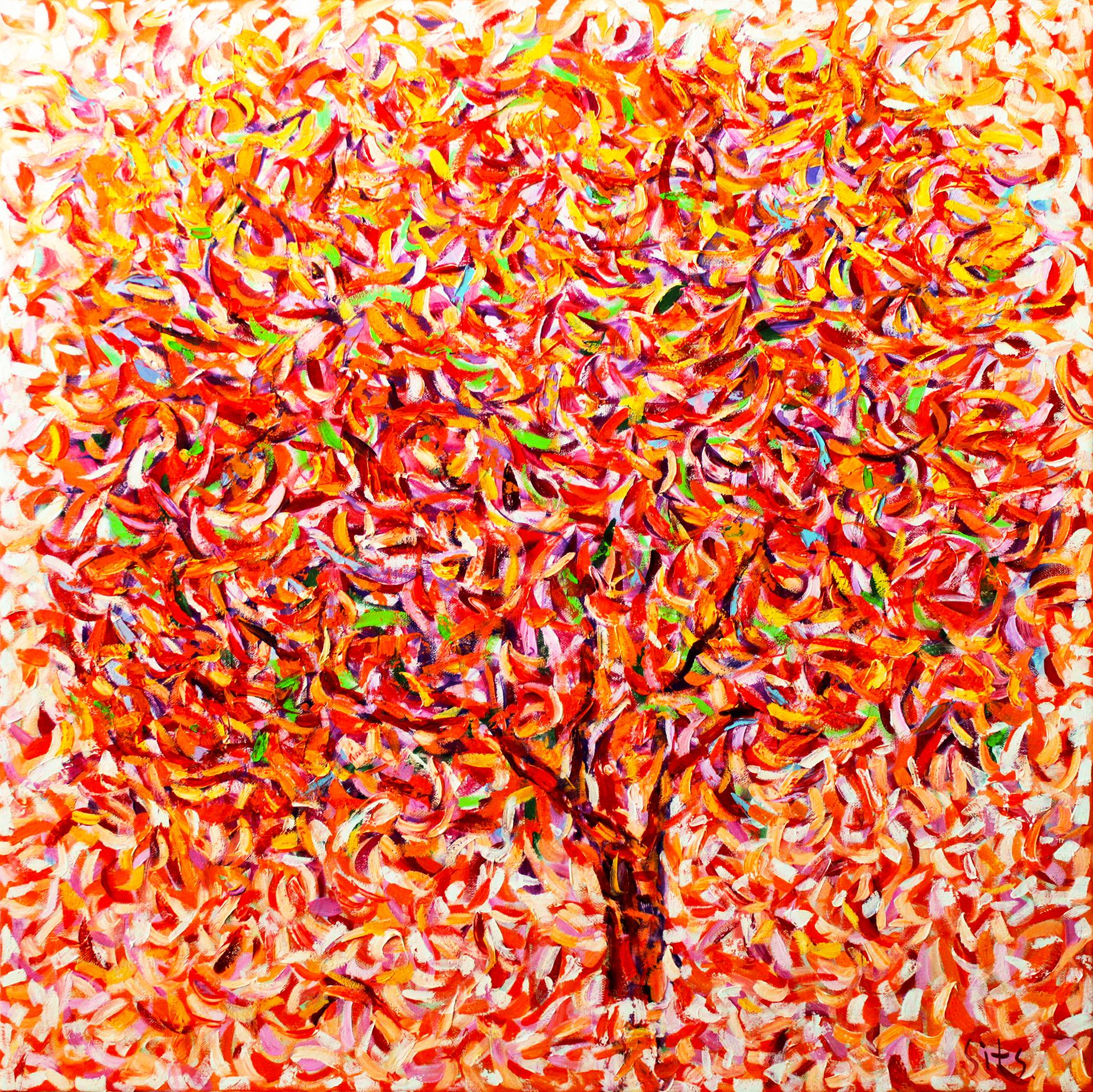 Albero di mele III. Serie astratta. - Landscape Painting Arancia di Andrei Sitsko