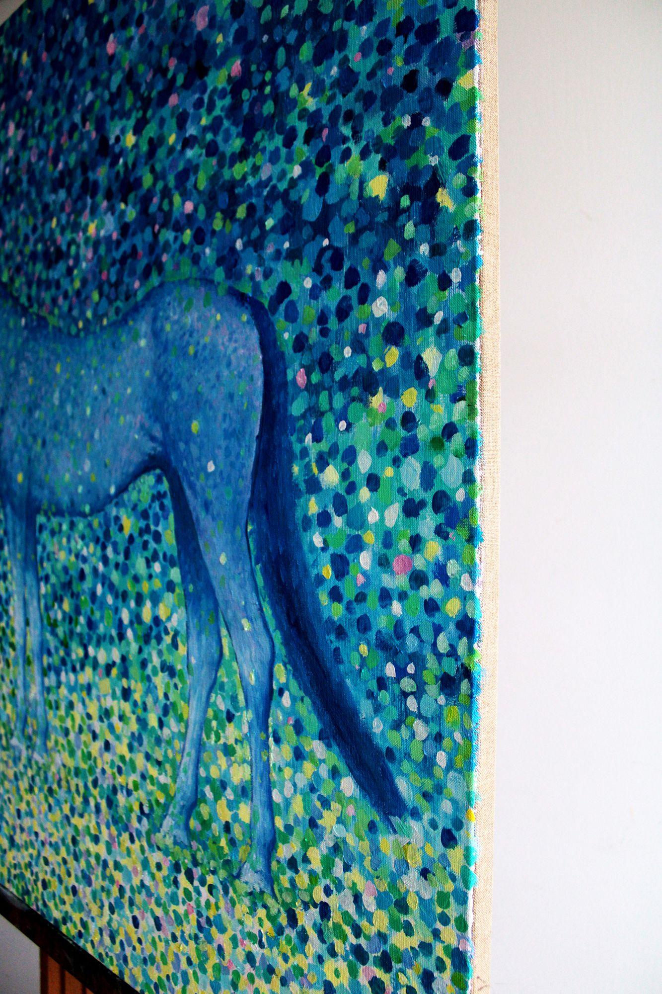 Blaues Licht, Gemälde, Öl auf Leinwand im Angebot 2