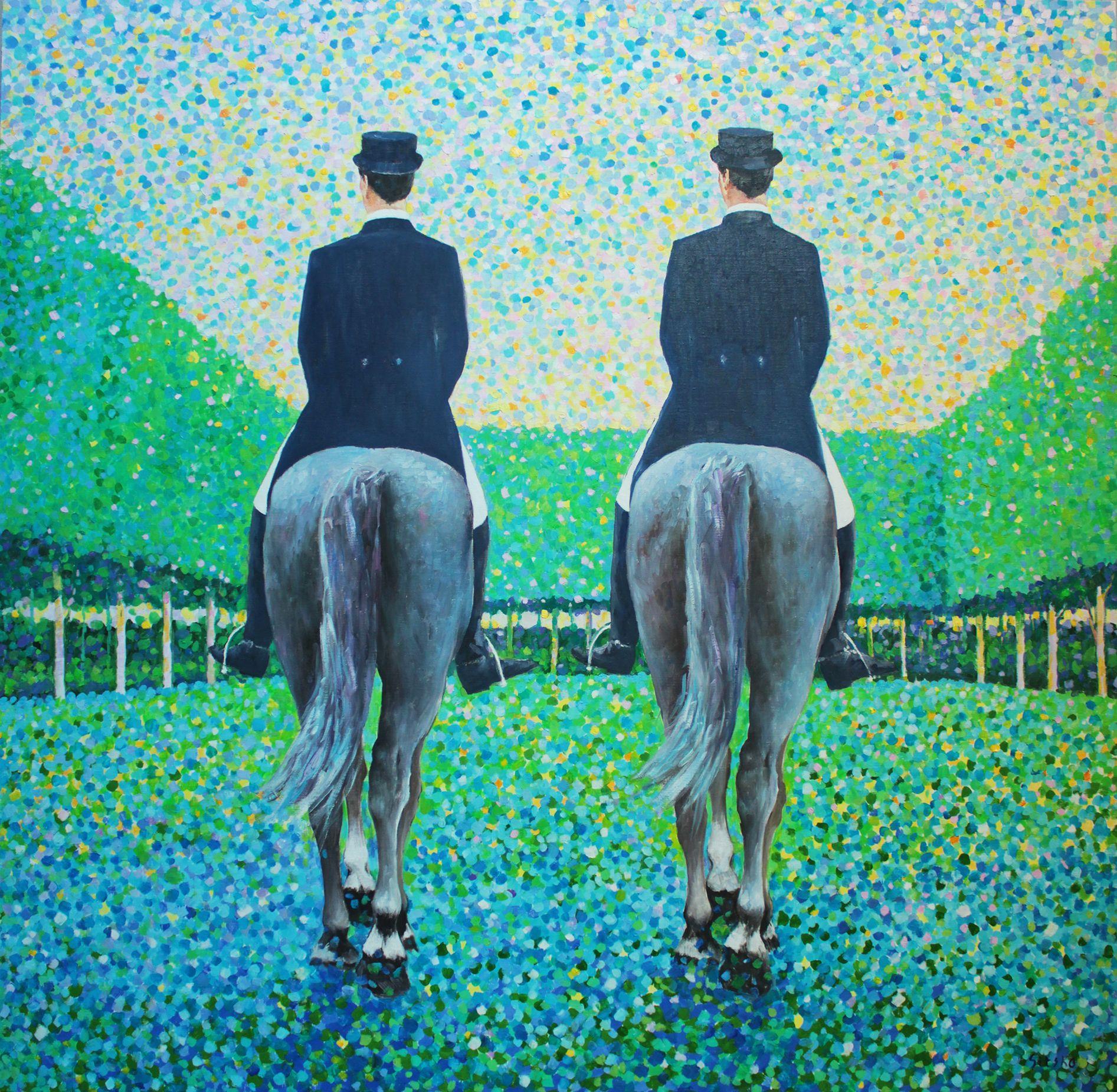 Recreation of business partners in the city park of a big city...  â€¢ Linen canvas, high-quality oil paints.   â€¢ Two coats of protective gloss varnish were applied that protect the painting from UV rays and dust.  â€¢ Signed and dated by the
