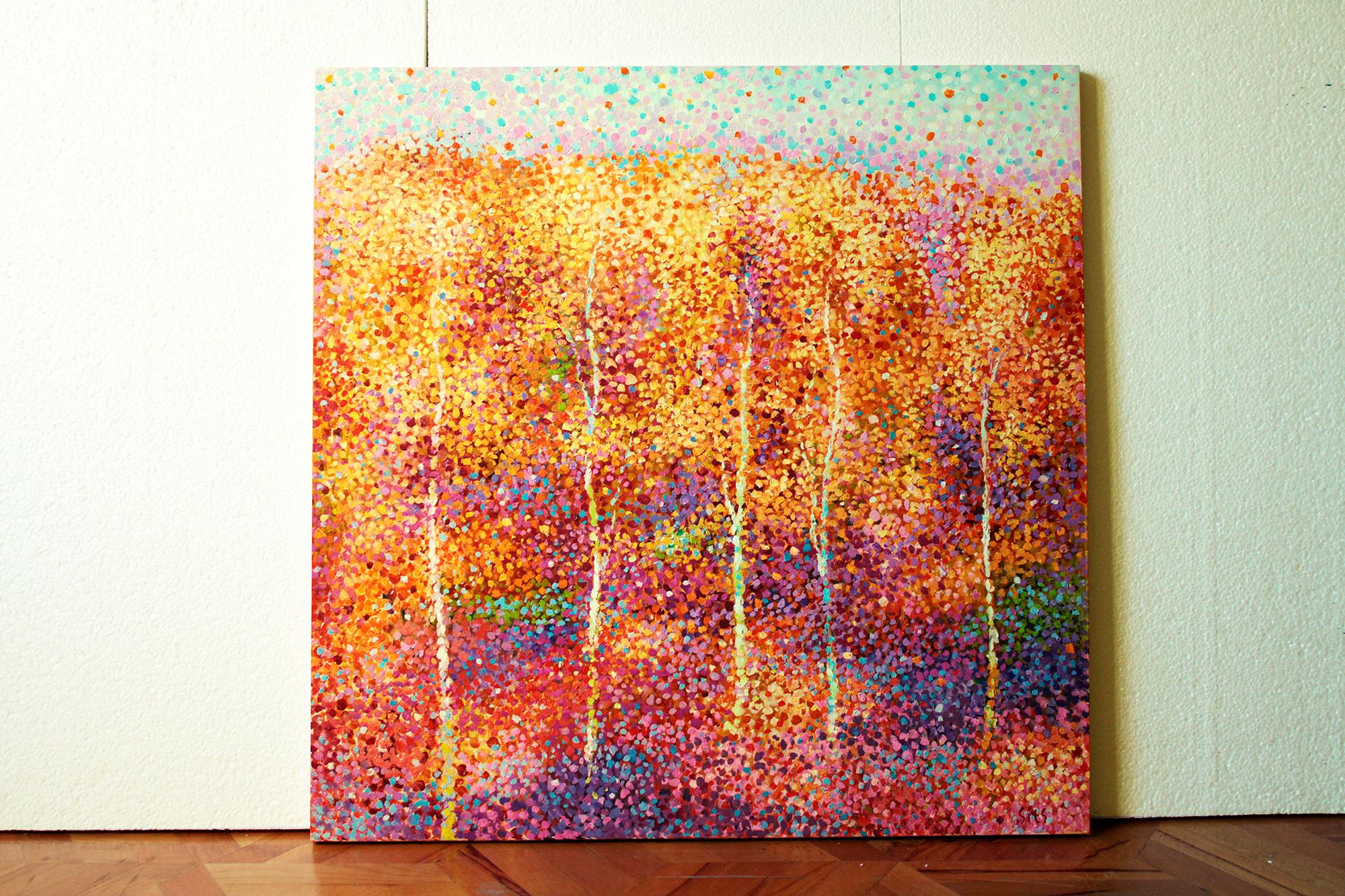 Golden landscape: the celebration of bright flowers and herbs on an autumn day creates an atmosphere of relaxation and harmony. The painting is painted in the technique of pointillism. The picture is filled with positive energy.
• Sides of the