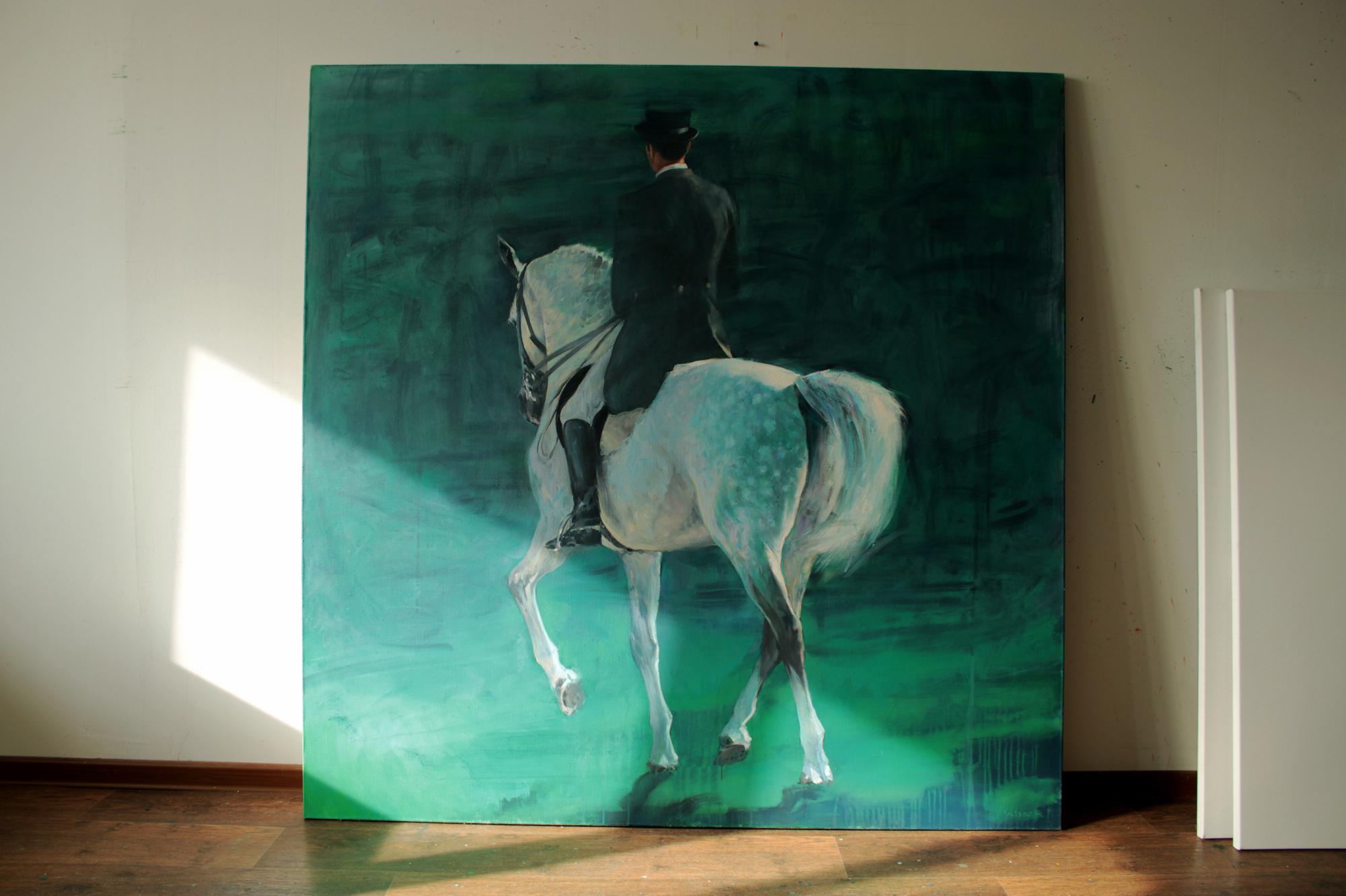 Emerald Shine Original Oil Painting with Hourse by Andrei Sitsko For Sale 8