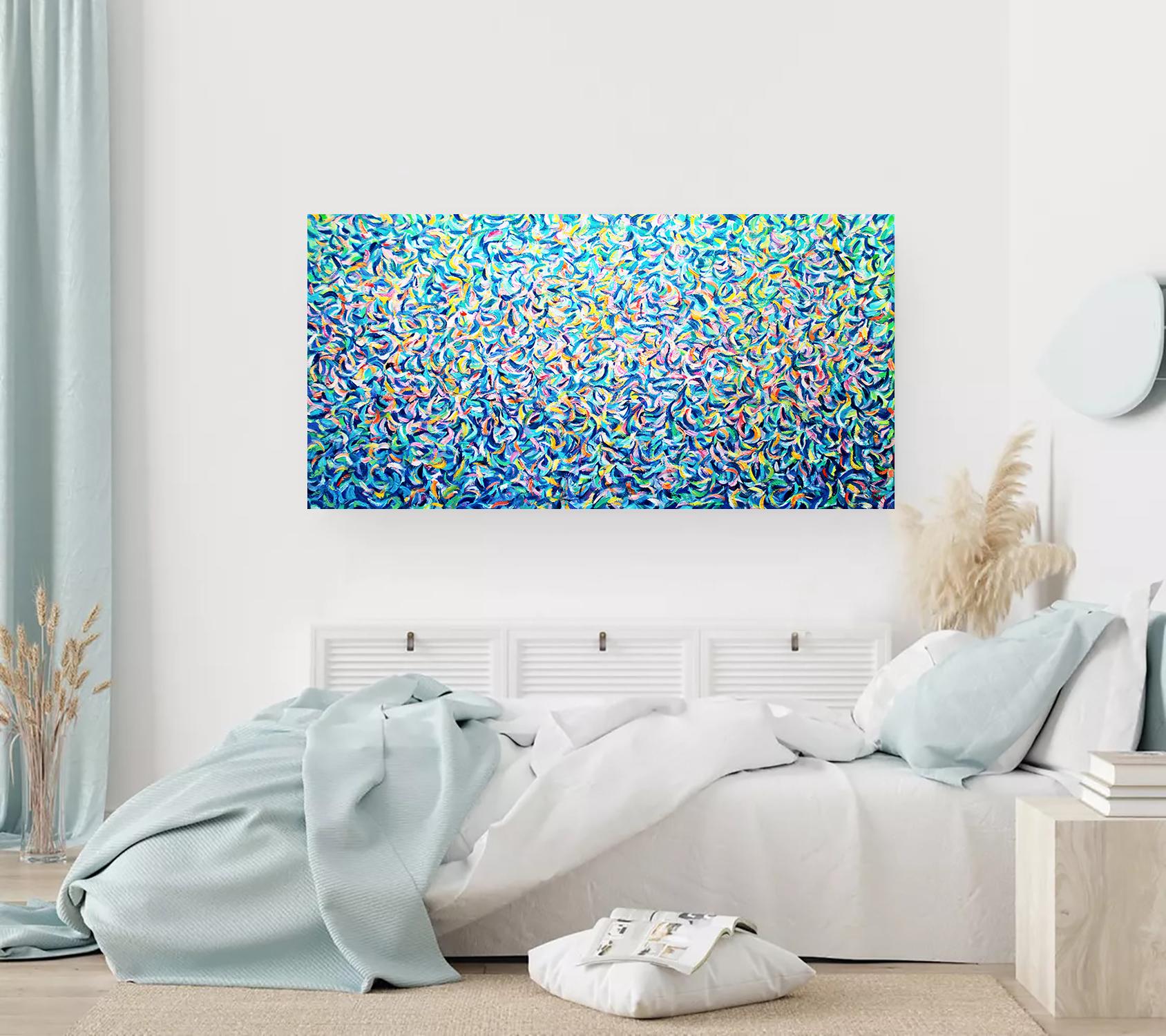 Luci della sera. Lago di Garda.
In questo vibrante arazzo di tinte ondulate, ho cercato di catturare la pulsazione viscerale dell'emozione e del movimento. Utilizzando colori a olio, ho impiegato pennellate espressioniste per tessere un tessuto di