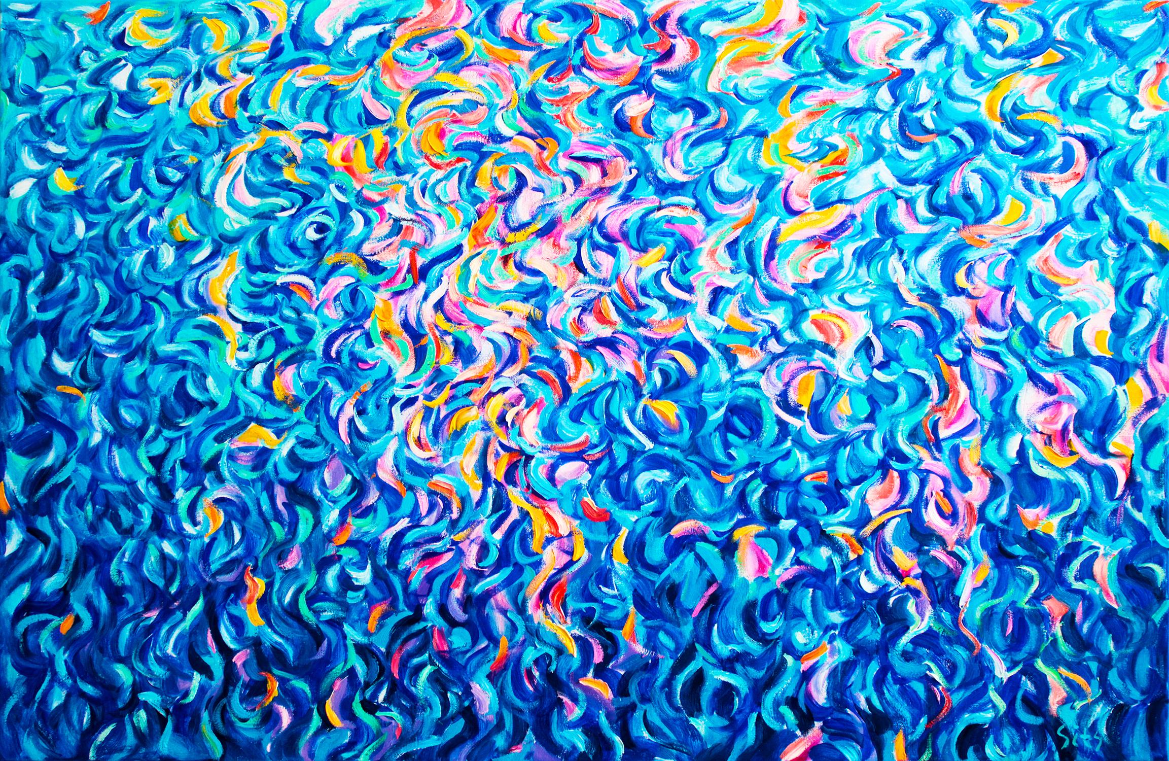 Andrei Sitsko Abstract Painting - Evening lights. Lago di Garda. Italy.