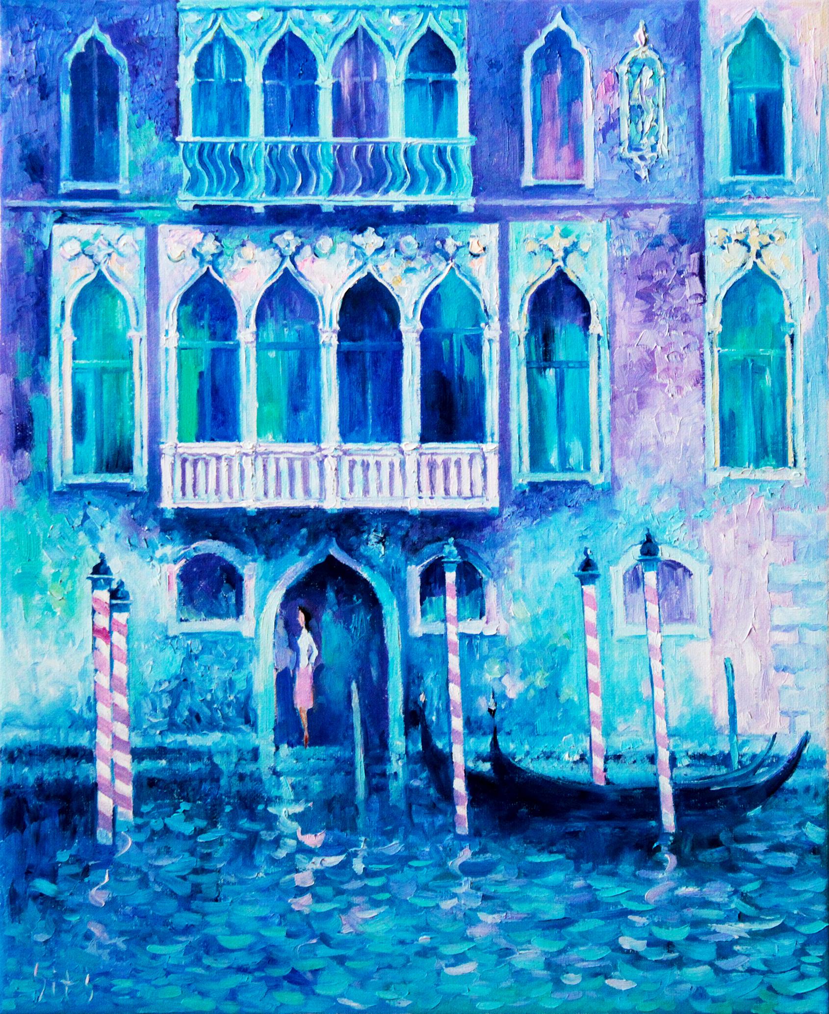 Fragments of Venice III 
In this painting, I sought to capture the enchanting allure of Venice under a mystical blue light, emphasizing the historic architecture and reflective waters. Employing oils, I embraced impressionism to convey not just the