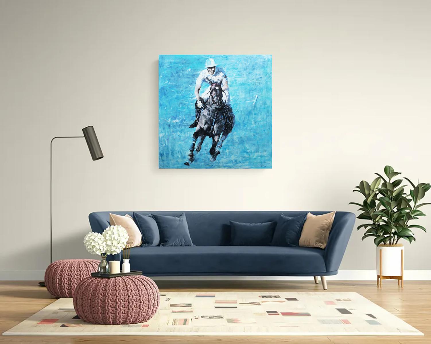 Uomo e cavallo - Animal Painting Blu di Andrei Sitsko