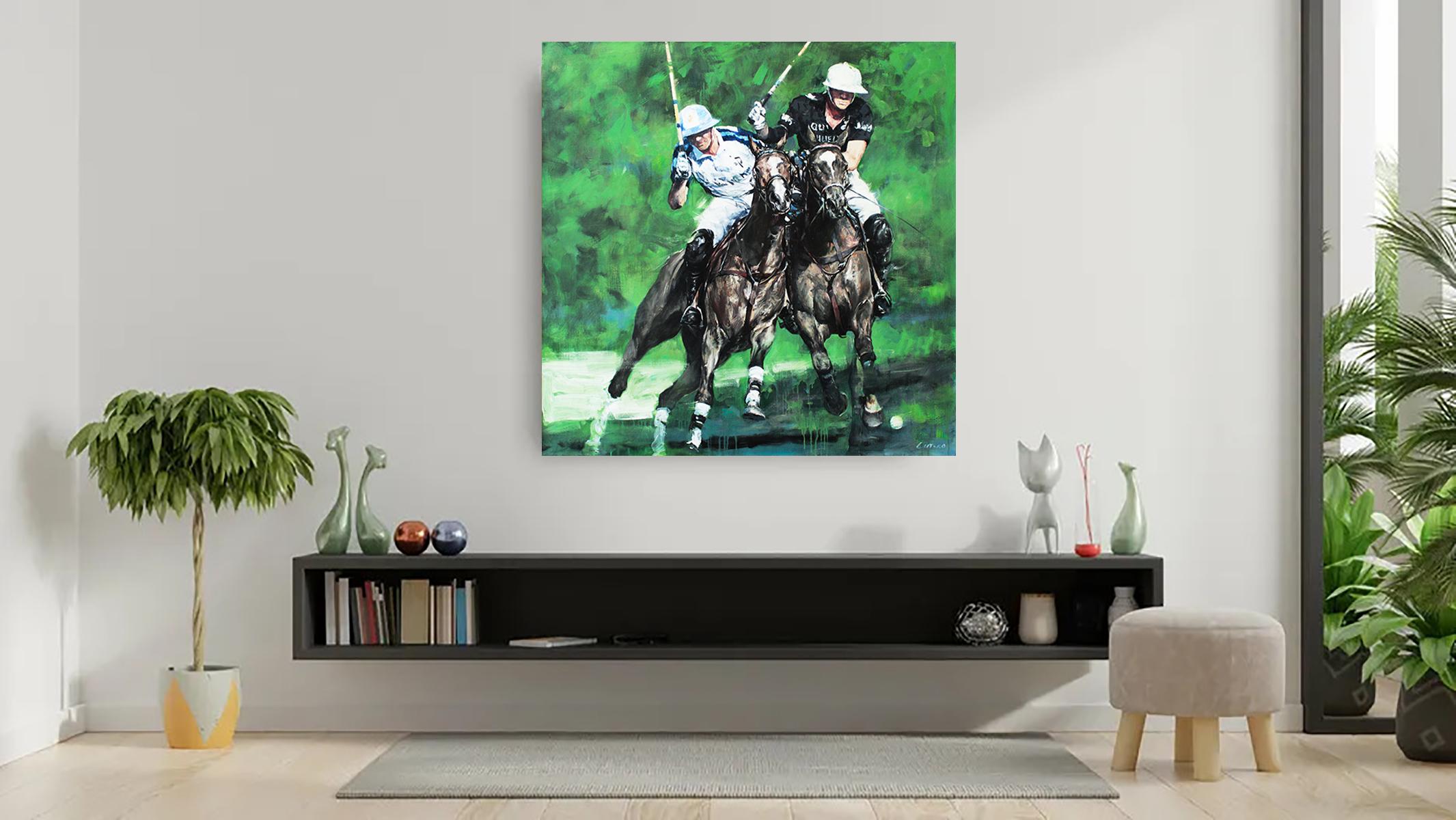 Polo. Serie Pferde. (Blau), Landscape Painting, von Andrei Sitsko