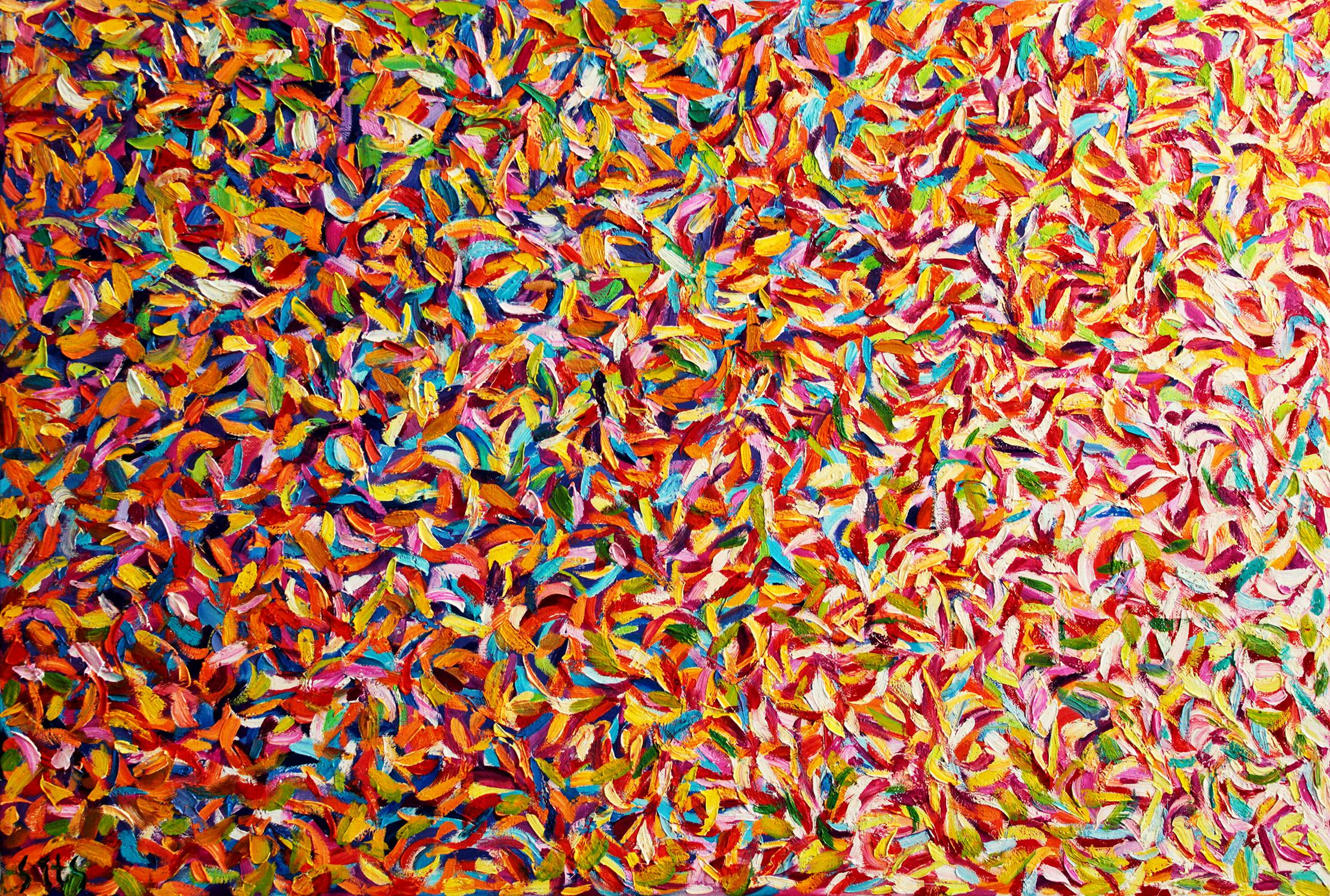 The garden XIV. Abstract series. - Orange Abstract Painting by Andrei Sitsko