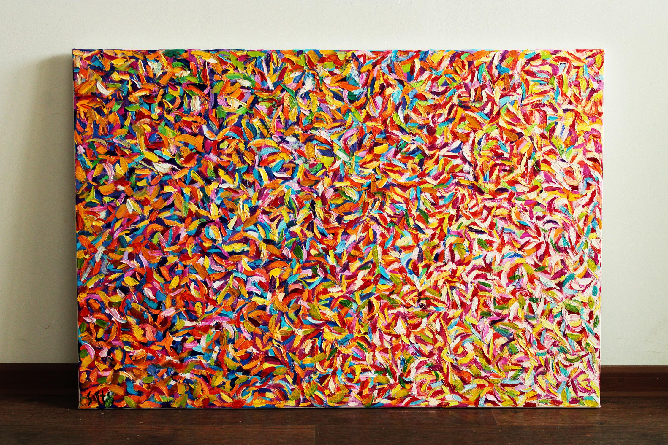 The garden XIV. Abstract series.
In this vibrant tapestry of colors, my brushstrokes capture the unbridled joy and chaos of nature’s own rhythms. Each swirl of oil paint is a celebration of emotion, echoing the wild, untamed beauty of a garden in