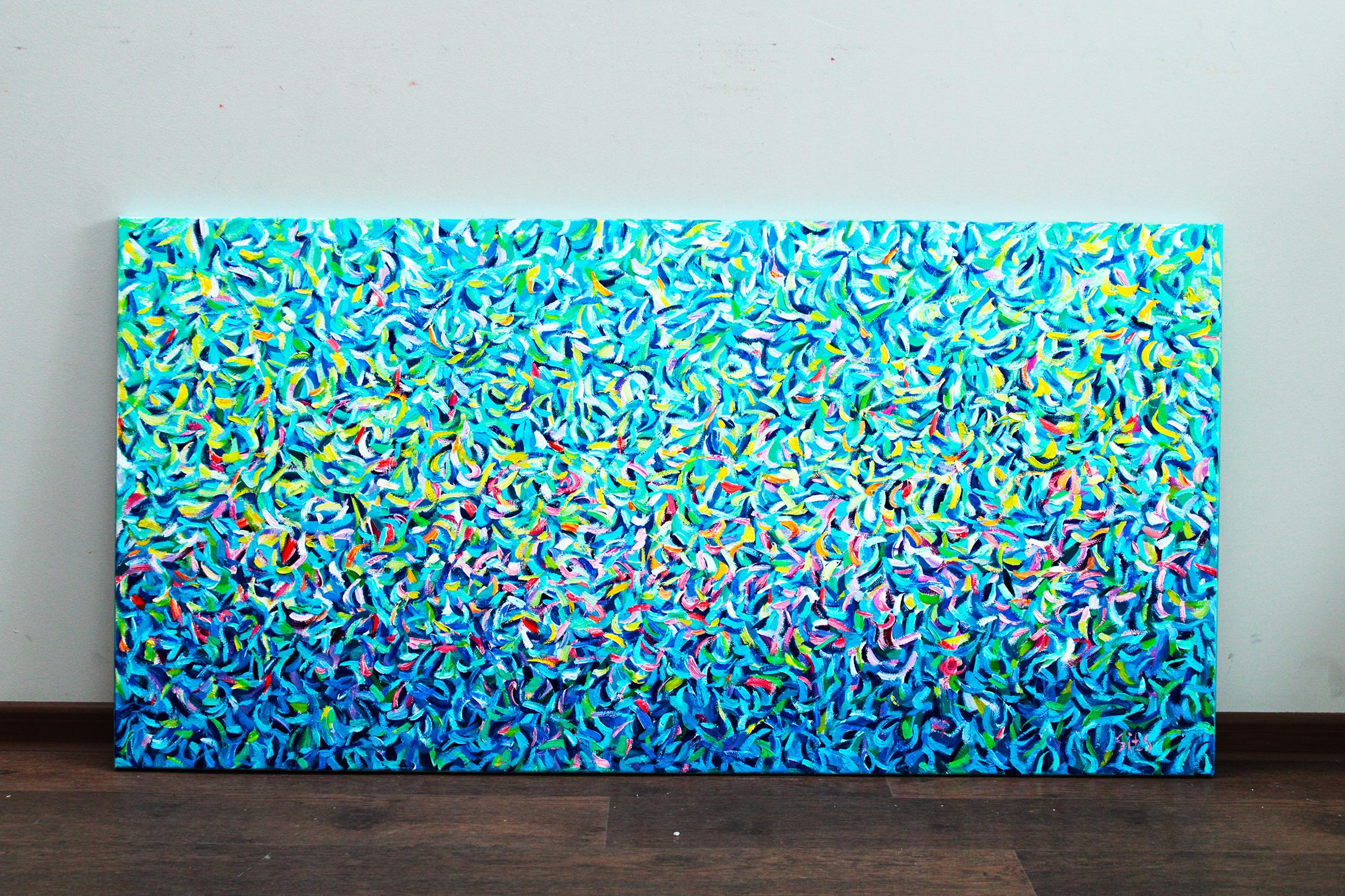 En esta obra, vertí energía vibrante y movimiento en cada pincelada, creando una danza arremolinada de color que insufla vida a cualquier espacio. La rica textura del óleo me permitió mezclar formas abstractas con impulsos impresionistas, evocando