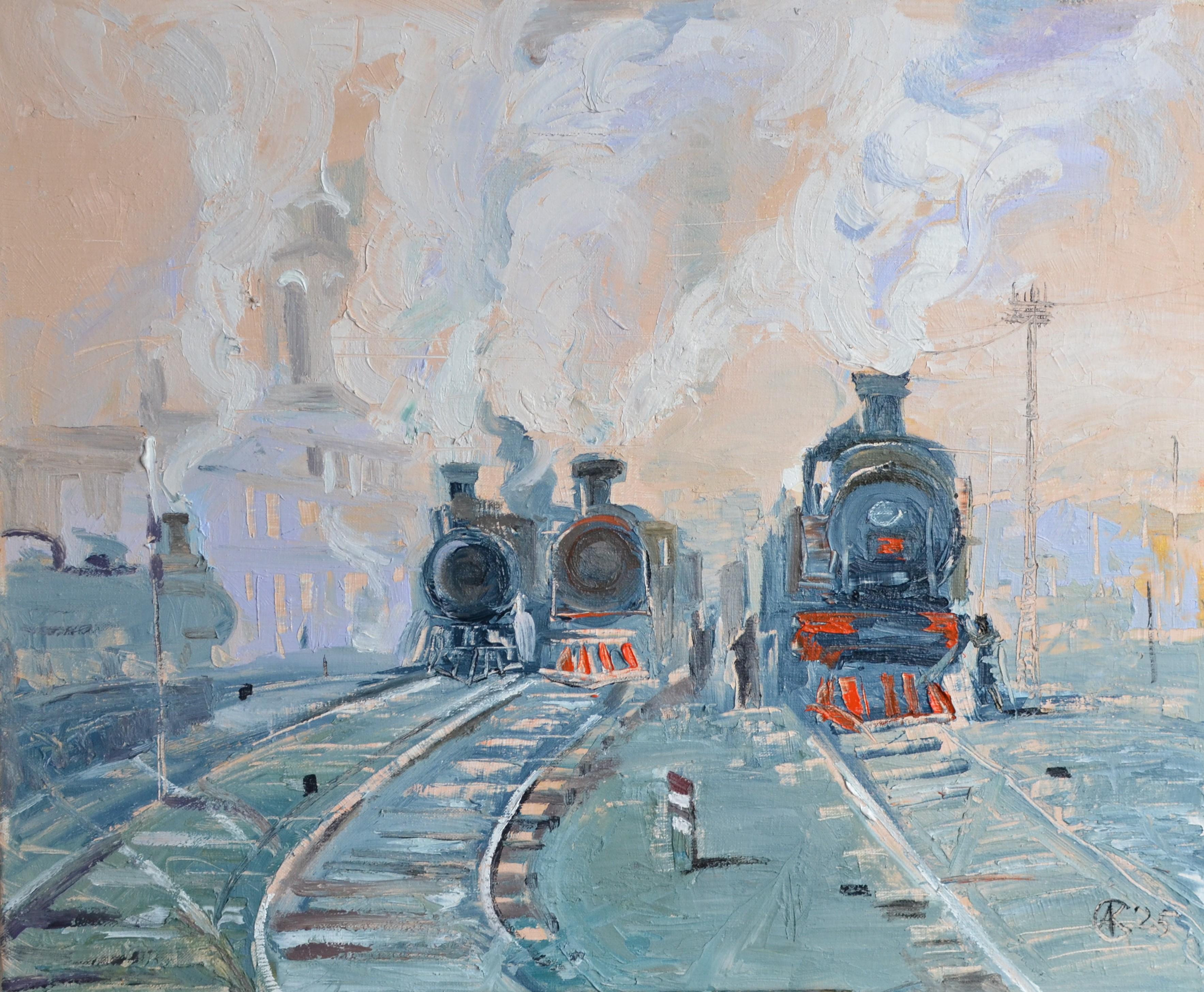 Andreii Kreminskyi Figurative Painting – "Guten Morgen, Reise"