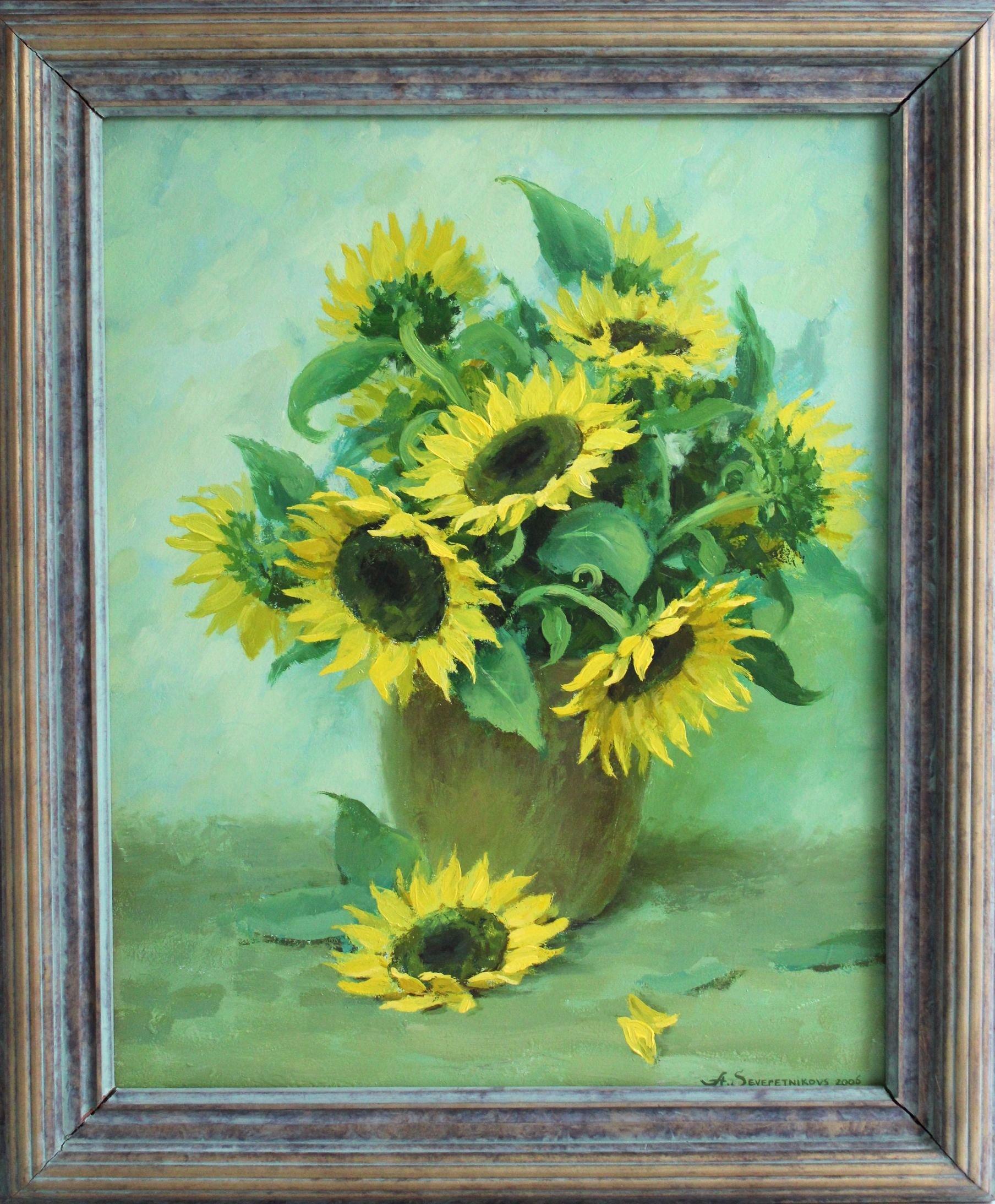 Sonnenblumen  Leinwand/Öl, 75x60 cm – Painting von Andrejs Severetnikovs 
