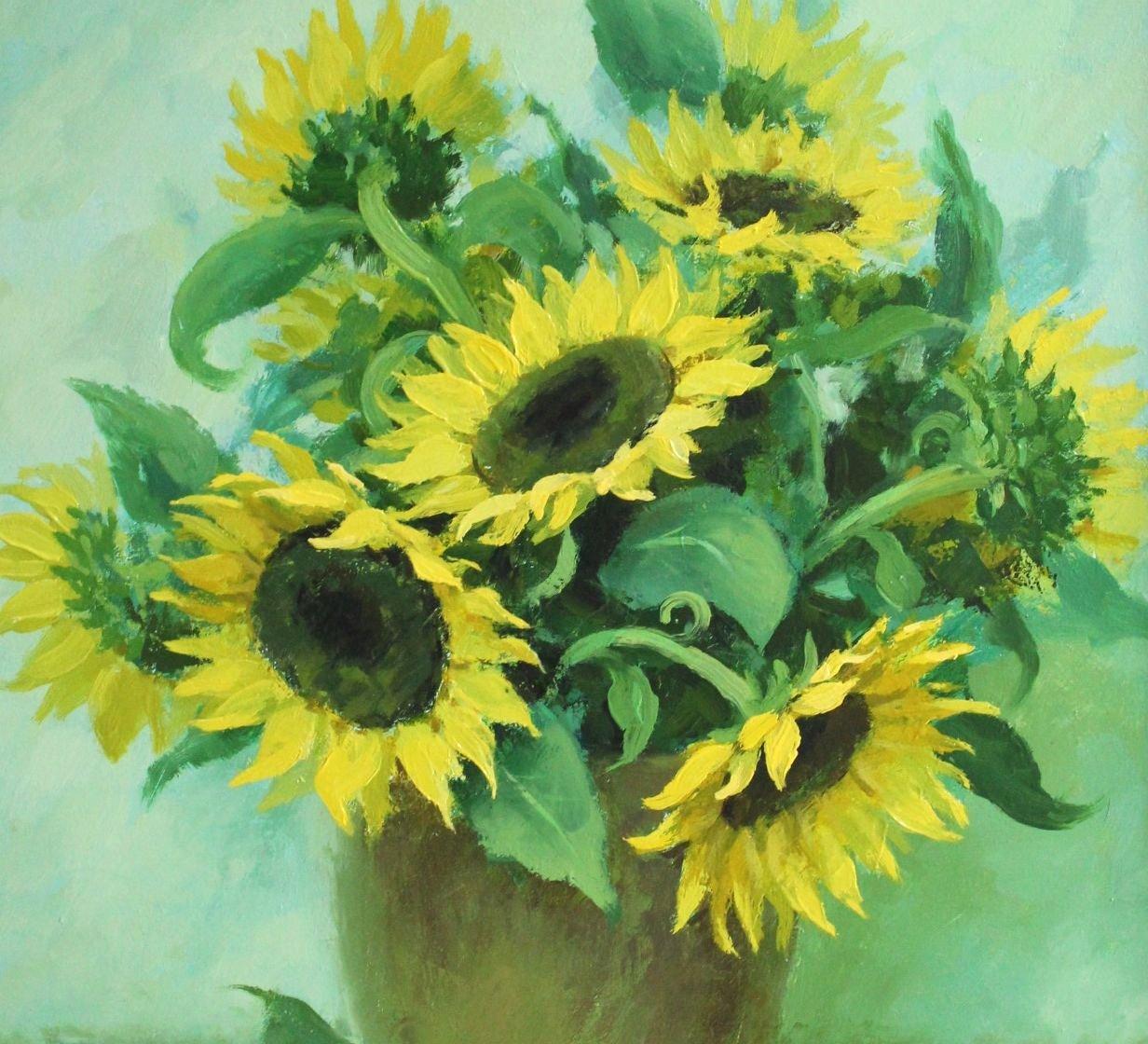 Sonnenblumen  Leinwand/Öl, 75x60 cm (Realismus), Painting, von Andrejs Severetnikovs 