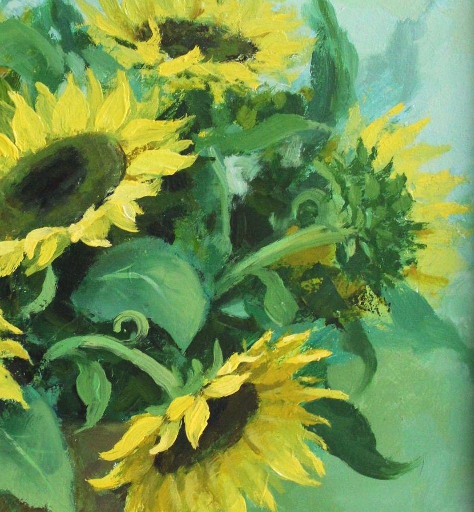 Sonnenblumen  Leinwand/Öl, 75x60 cm (Grün), Still-Life Painting, von Andrejs Severetnikovs 