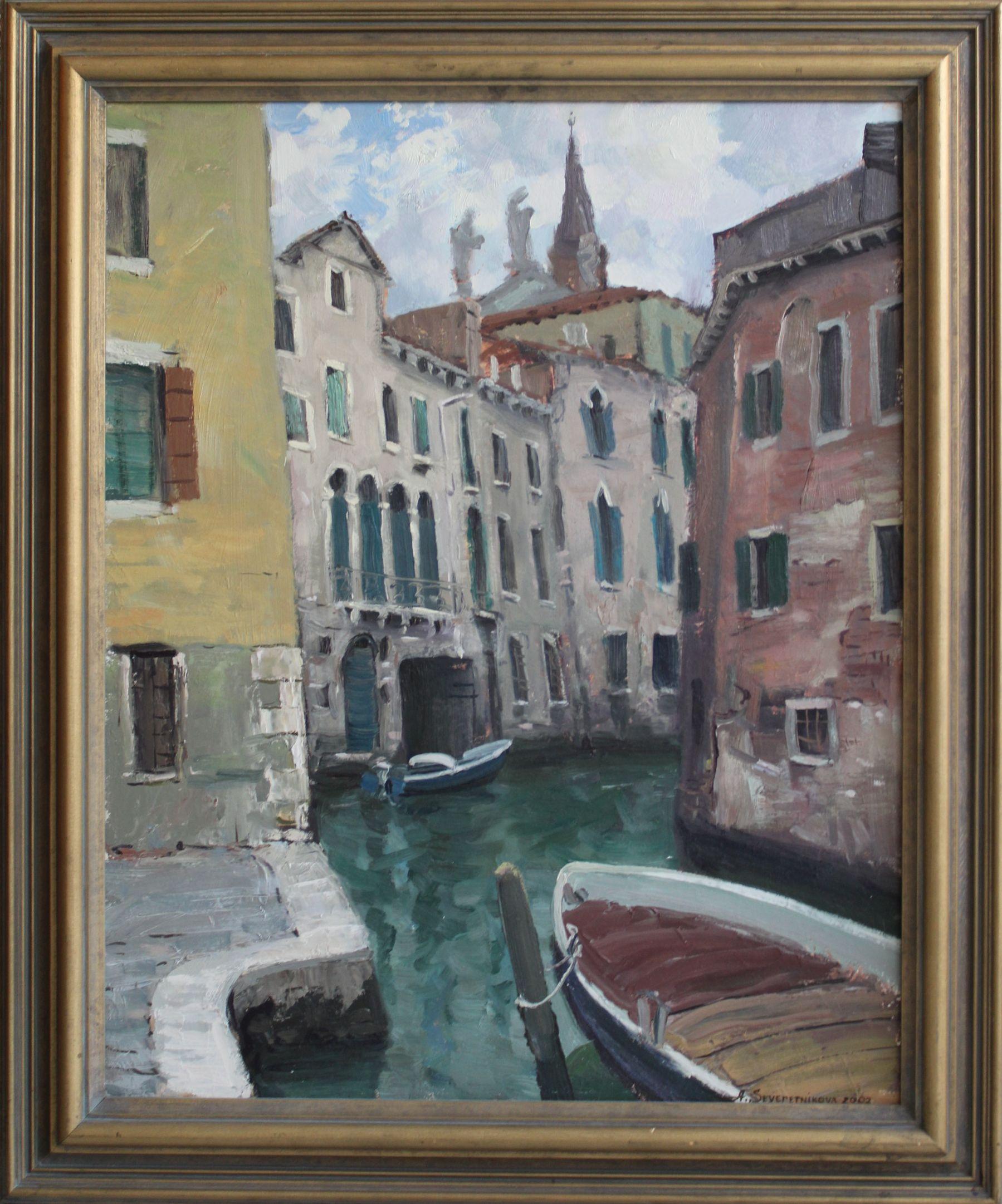 Venise, huile/carton, 76x60 cm, 2002 - Painting de Andrejs Severetnikovs 