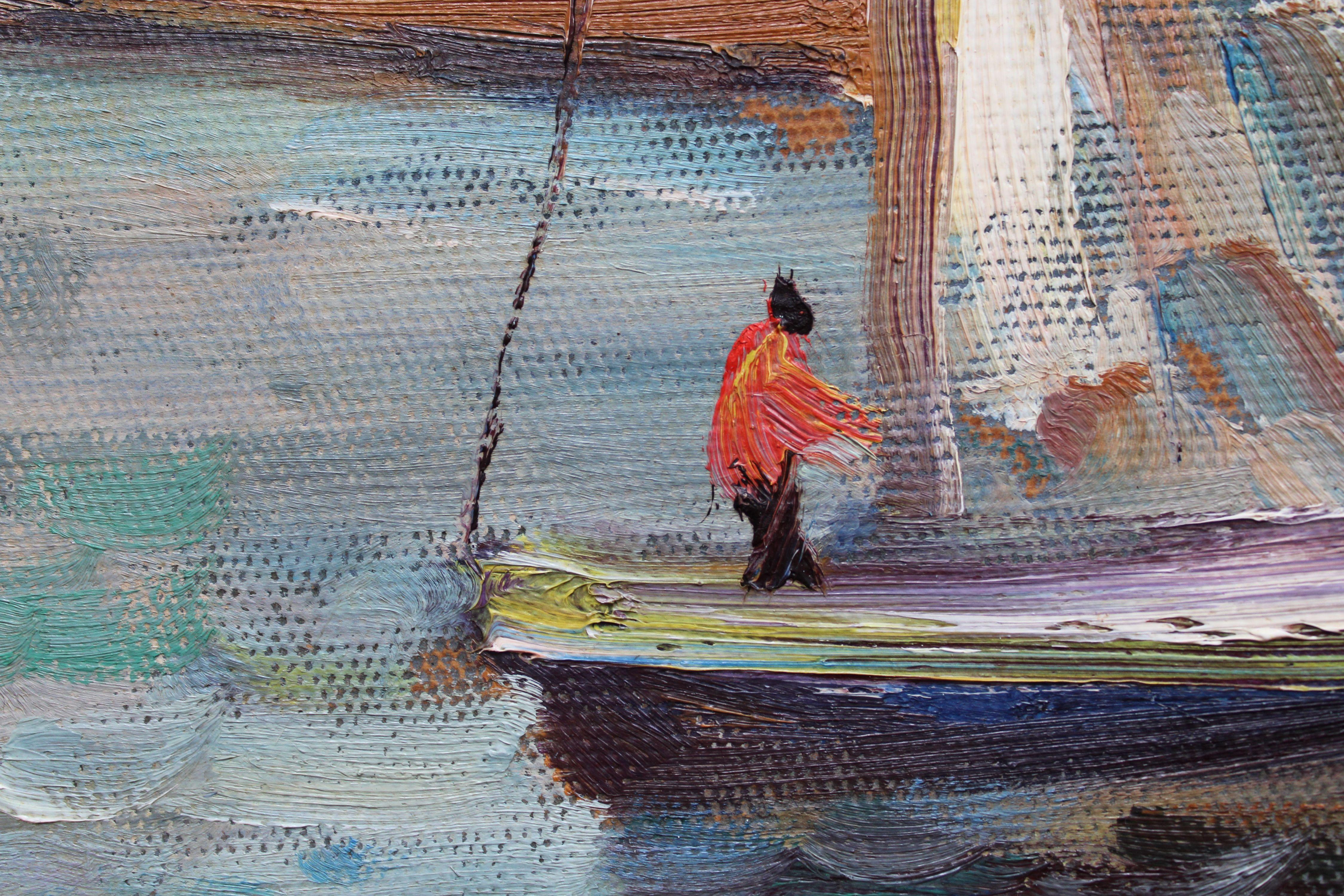 Lielupe. 1980. Cardboard, oil. 51x66 cm - Impressionist Painting by Andrejs Shulcs
