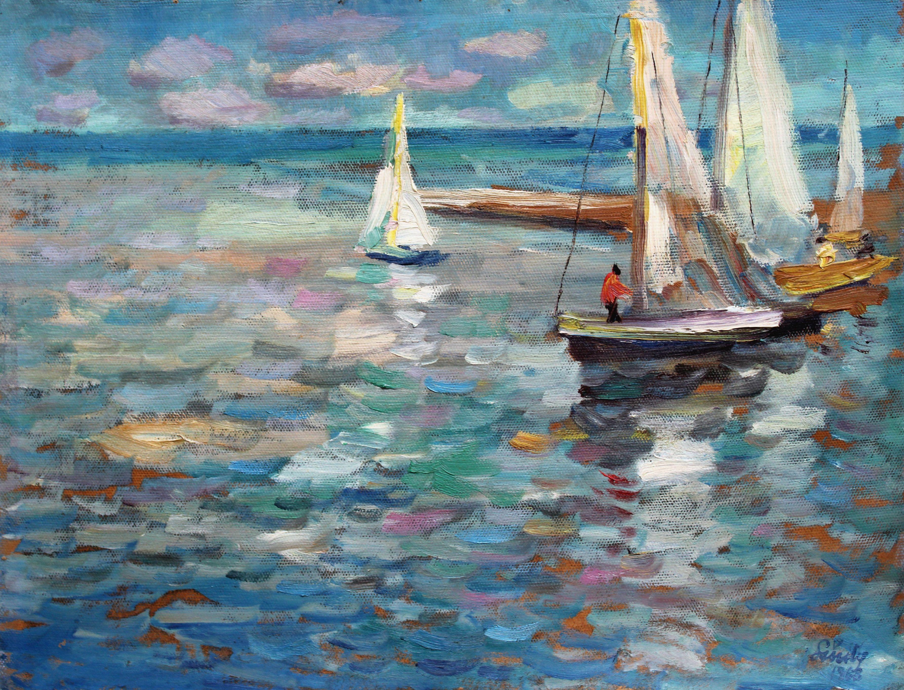 Andrejs Shulcs Landscape Painting - Lielupe. 1980. Cardboard, oil. 51x66 cm